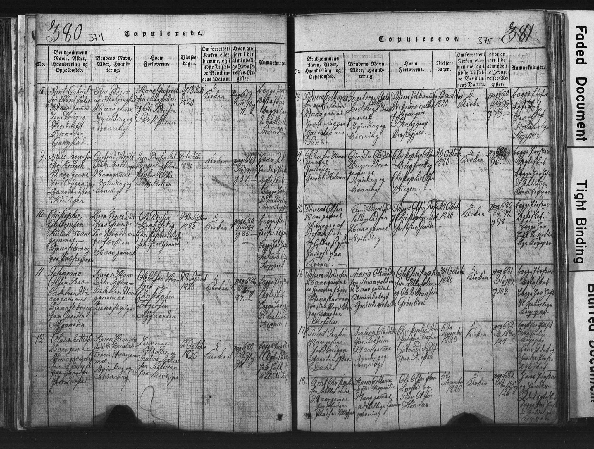 Ministerialprotokoller, klokkerbøker og fødselsregistre - Nord-Trøndelag, SAT/A-1458/701/L0017: Klokkerbok nr. 701C01, 1817-1825, s. 374-375