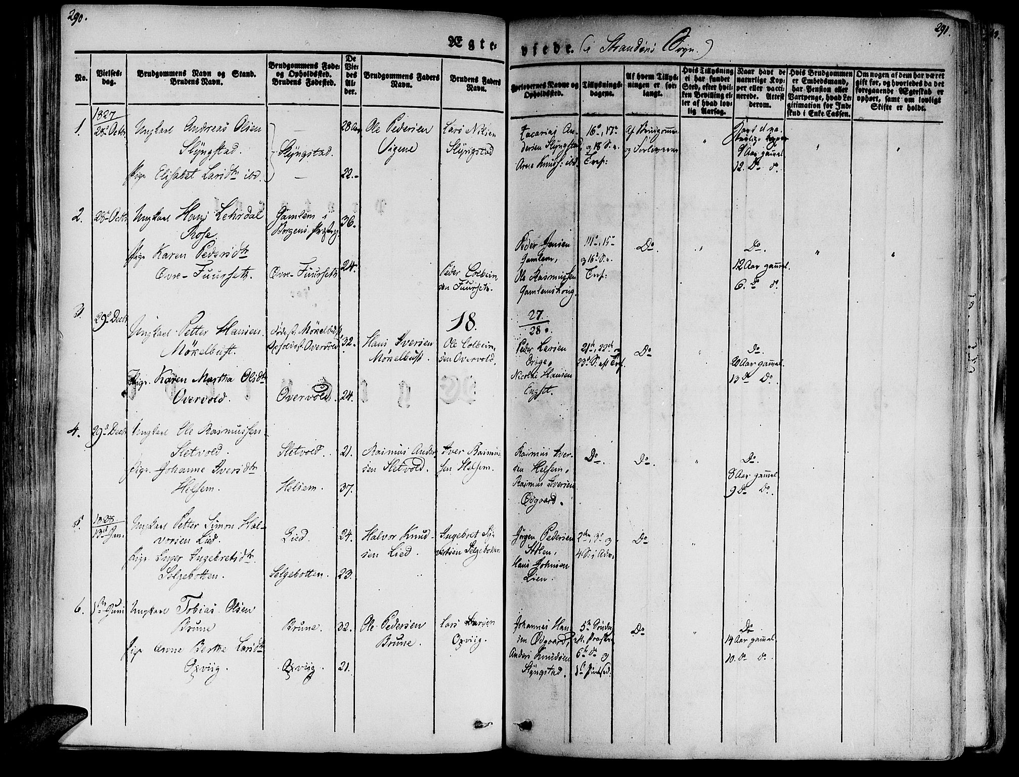 Ministerialprotokoller, klokkerbøker og fødselsregistre - Møre og Romsdal, SAT/A-1454/520/L0274: Ministerialbok nr. 520A04, 1827-1864, s. 290-291