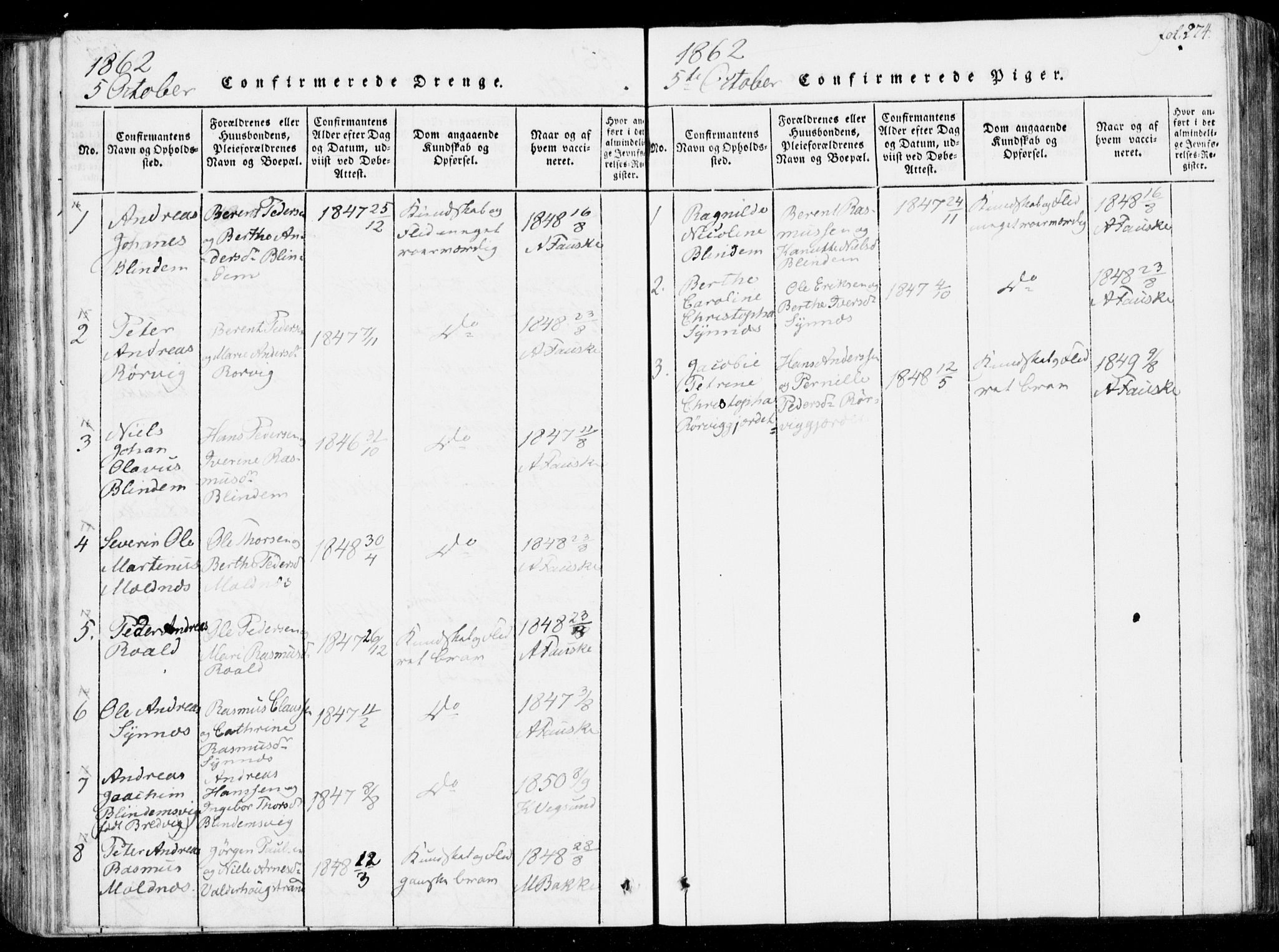 Ministerialprotokoller, klokkerbøker og fødselsregistre - Møre og Romsdal, AV/SAT-A-1454/537/L0517: Ministerialbok nr. 537A01, 1818-1862, s. 274