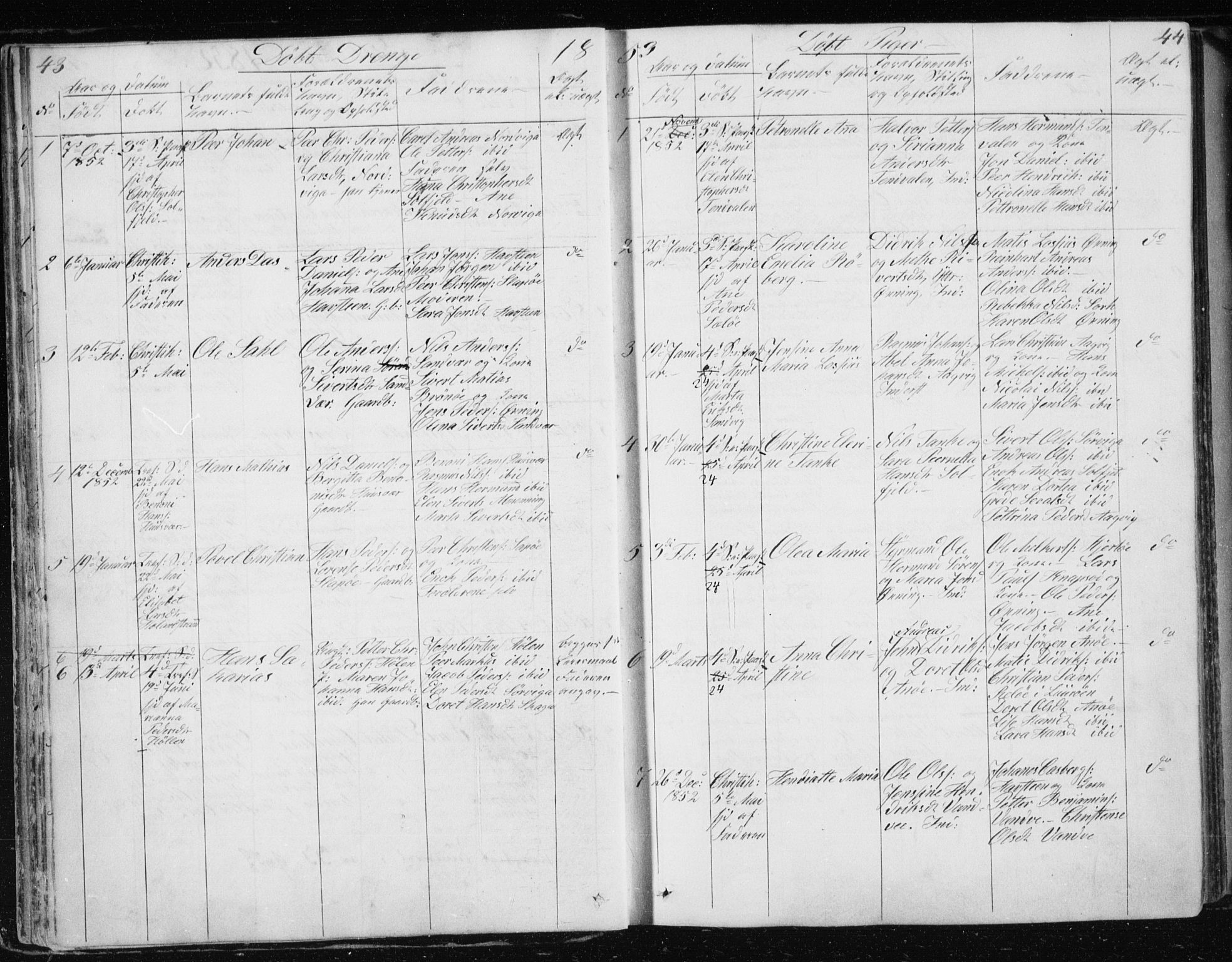 Ministerialprotokoller, klokkerbøker og fødselsregistre - Nordland, AV/SAT-A-1459/834/L0511: Klokkerbok nr. 834C02, 1848-1862, s. 43-44