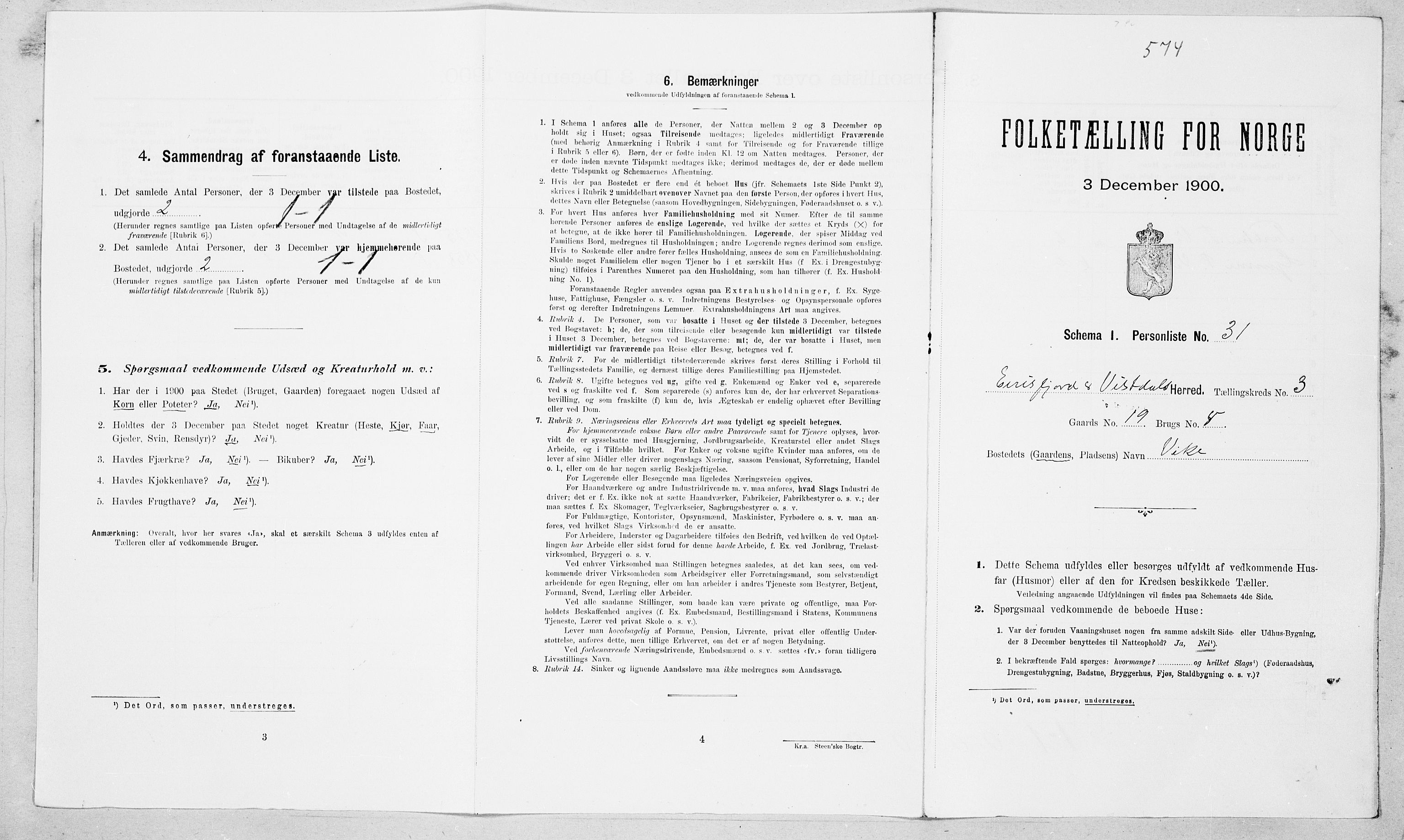 SAT, Folketelling 1900 for 1542 Eresfjord og Vistdal herred, 1900, s. 257