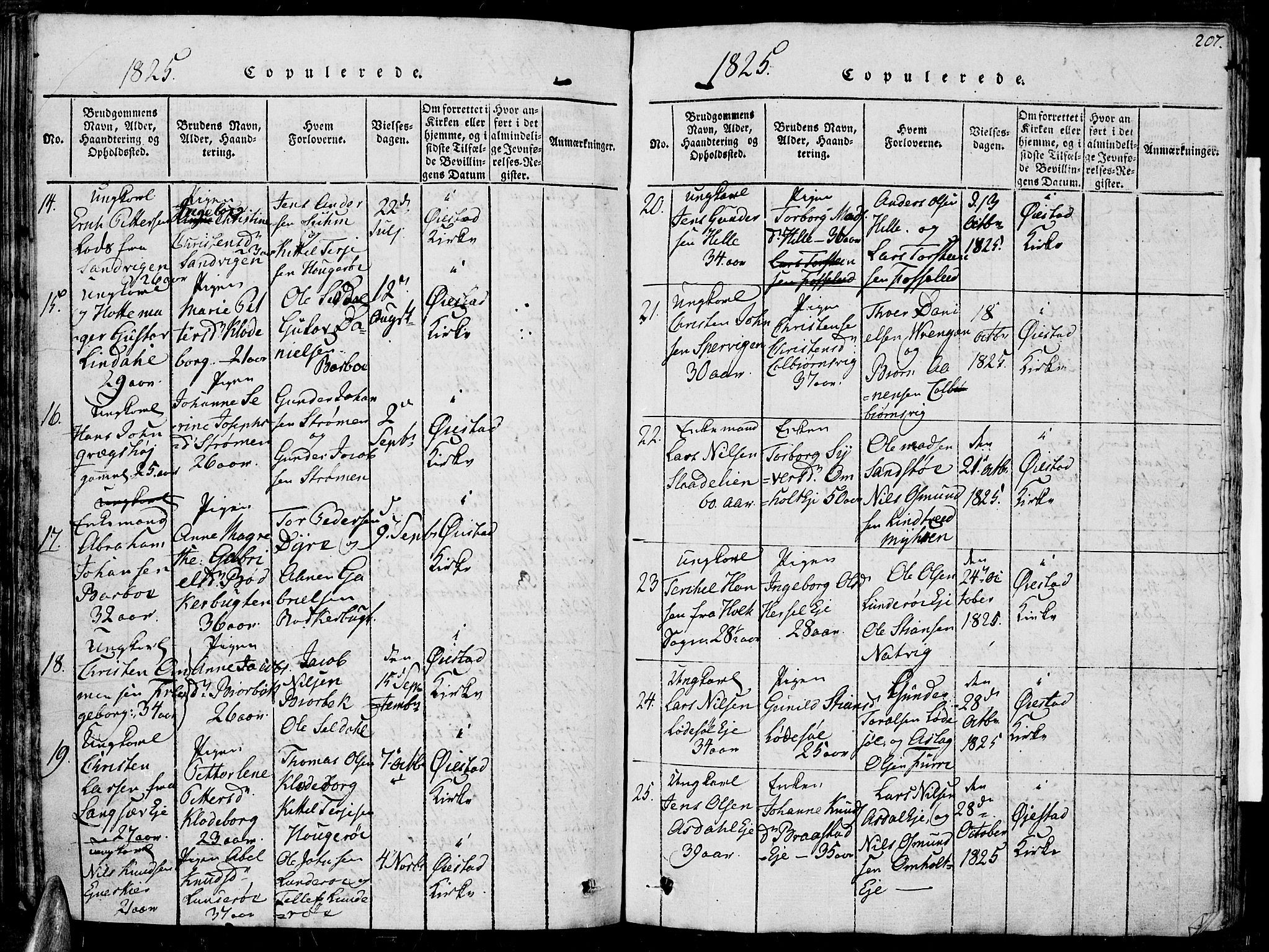 Øyestad sokneprestkontor, AV/SAK-1111-0049/F/Fb/L0003: Klokkerbok nr. B 3, 1816-1827, s. 207