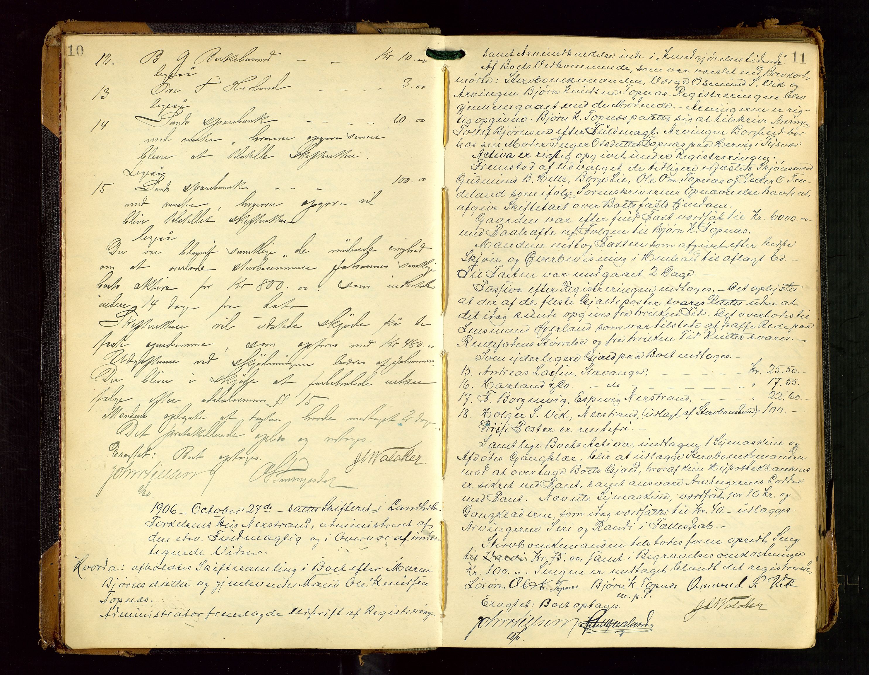 Ryfylke tingrett, AV/SAST-A-100055/001/IV/IVF/L0016: Skifteforhandlingsprotokoll, 1906-1915, s. 10-11