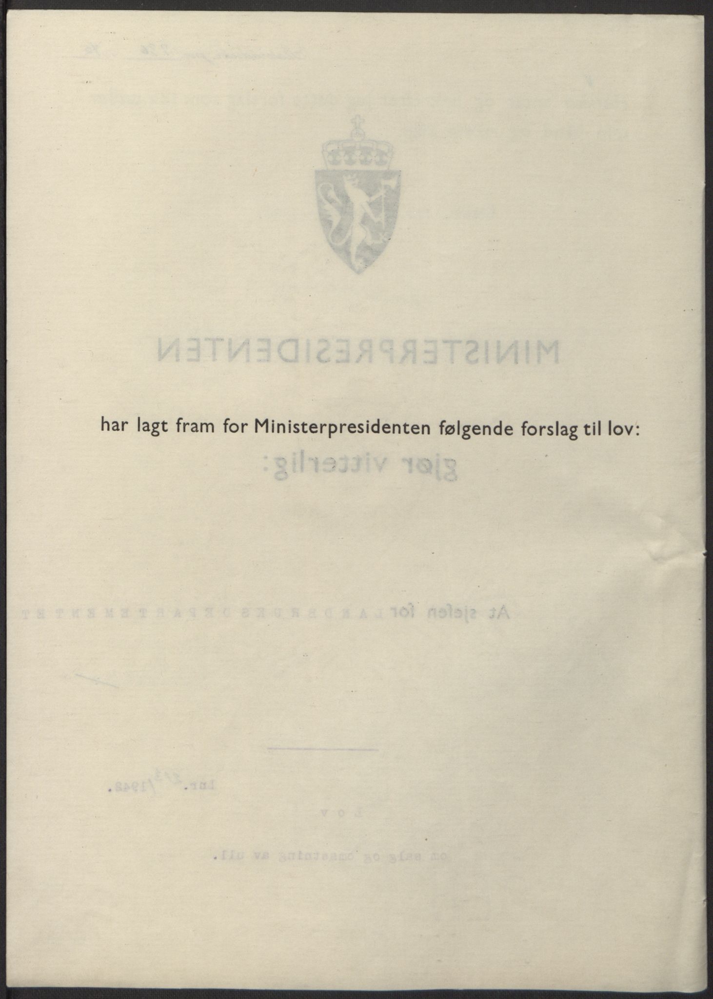 NS-administrasjonen 1940-1945 (Statsrådsekretariatet, de kommisariske statsråder mm), RA/S-4279/D/Db/L0098: Lover II, 1942, s. 484