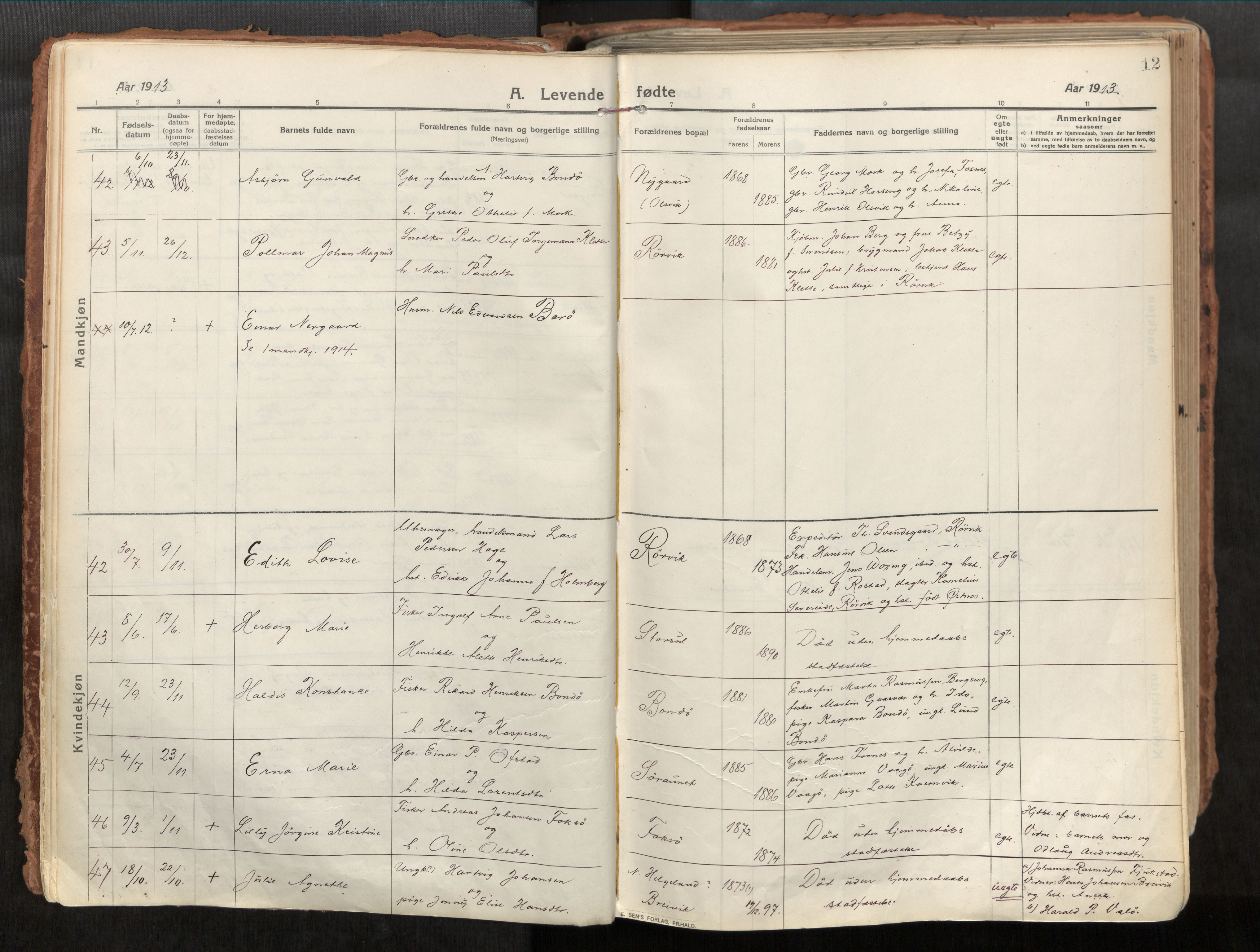 Vikna sokneprestkontor, AV/SAT-A-1173/1/I/I1/I1a/L0001: Ministerialbok nr. 1, 1913-1934, s. 12