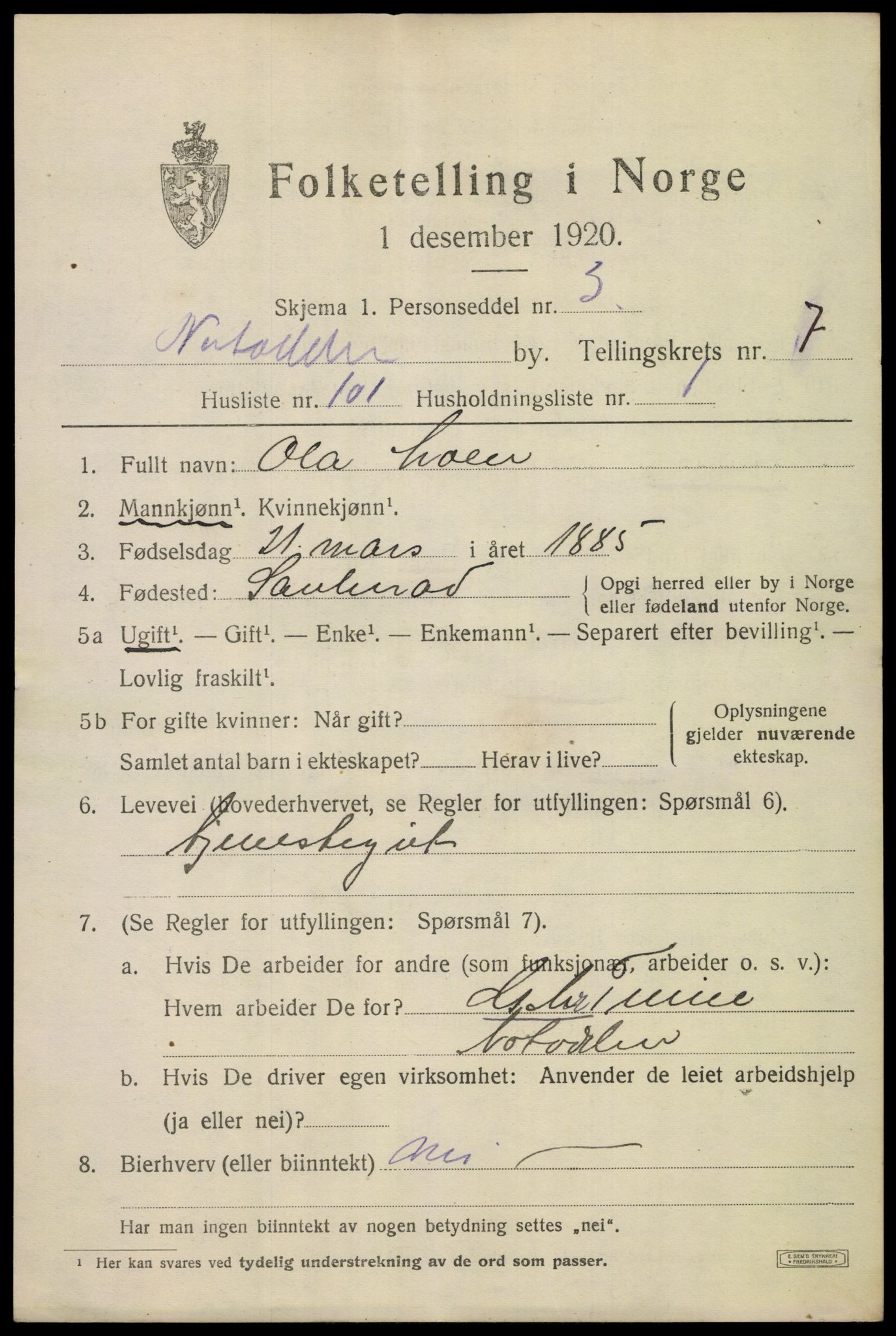 SAKO, Folketelling 1920 for 0807 Notodden kjøpstad, 1920, s. 15210