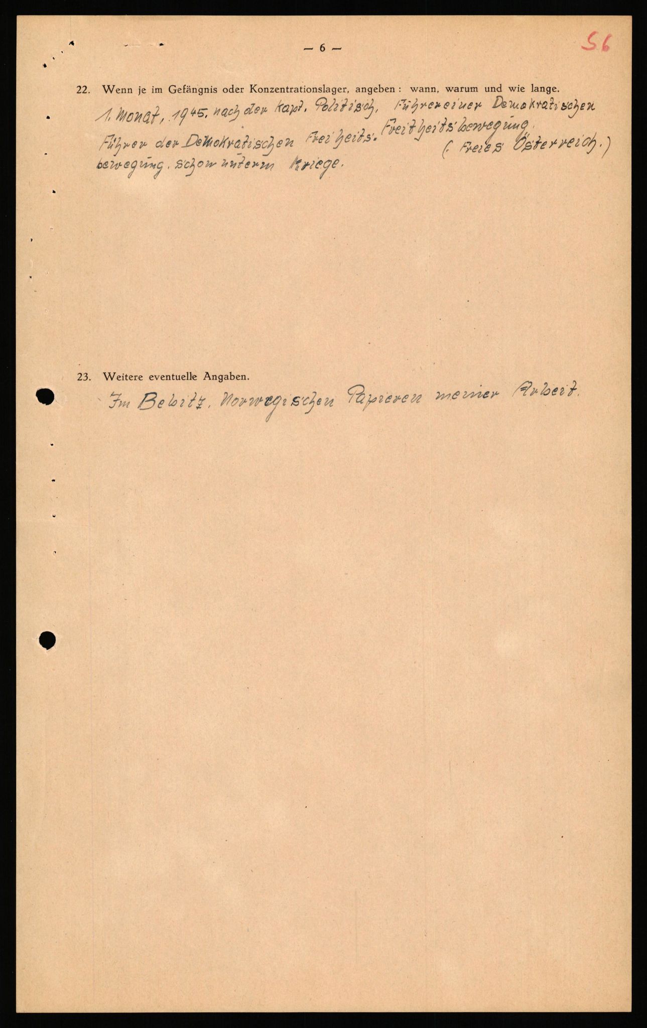 Forsvaret, Forsvarets overkommando II, AV/RA-RAFA-3915/D/Db/L0040: CI Questionaires. Tyske okkupasjonsstyrker i Norge. Østerrikere., 1945-1946, s. 265