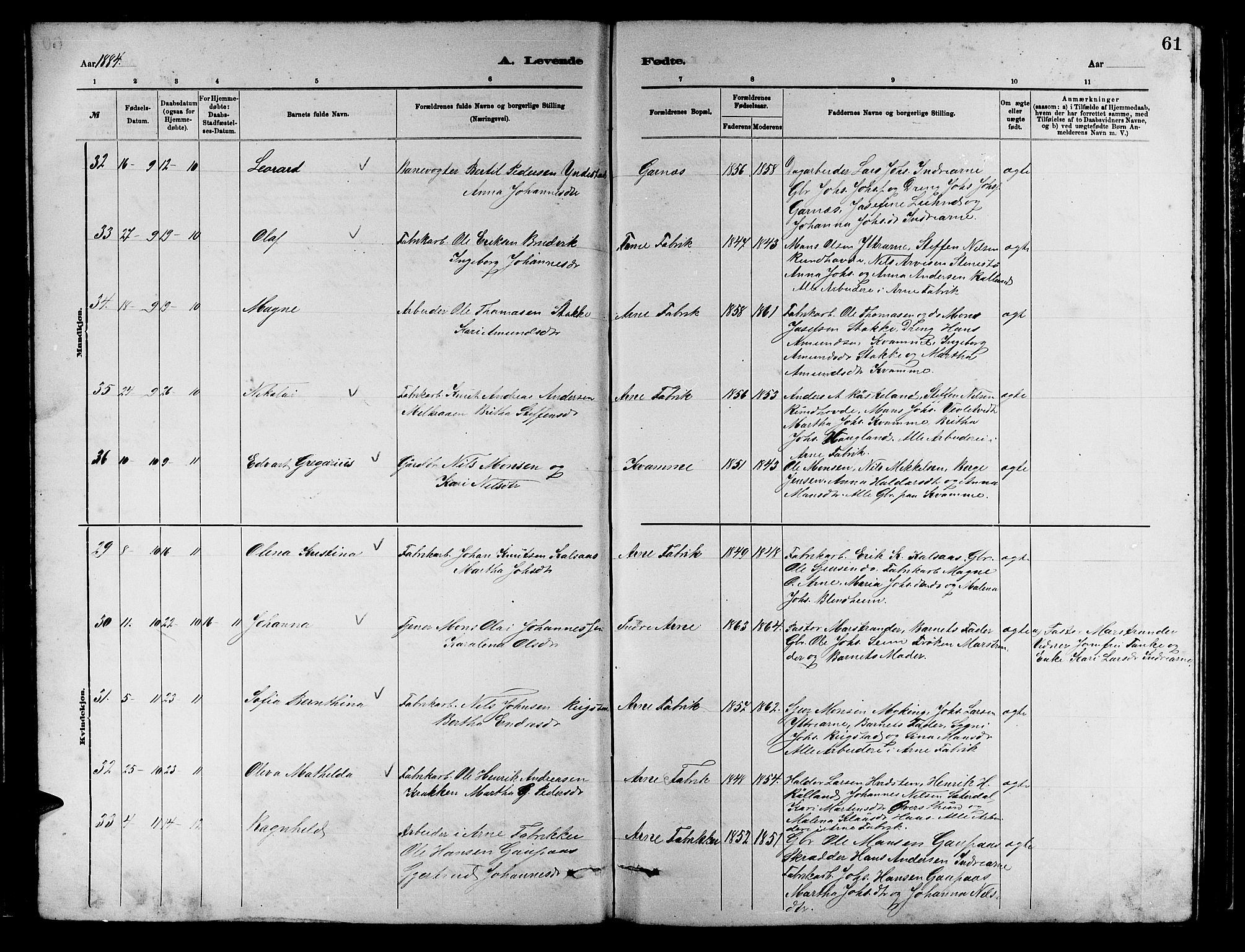 Arna sokneprestembete, AV/SAB-A-74001/H/Ha/Hab: Klokkerbok nr. A 2, 1878-1887, s. 61