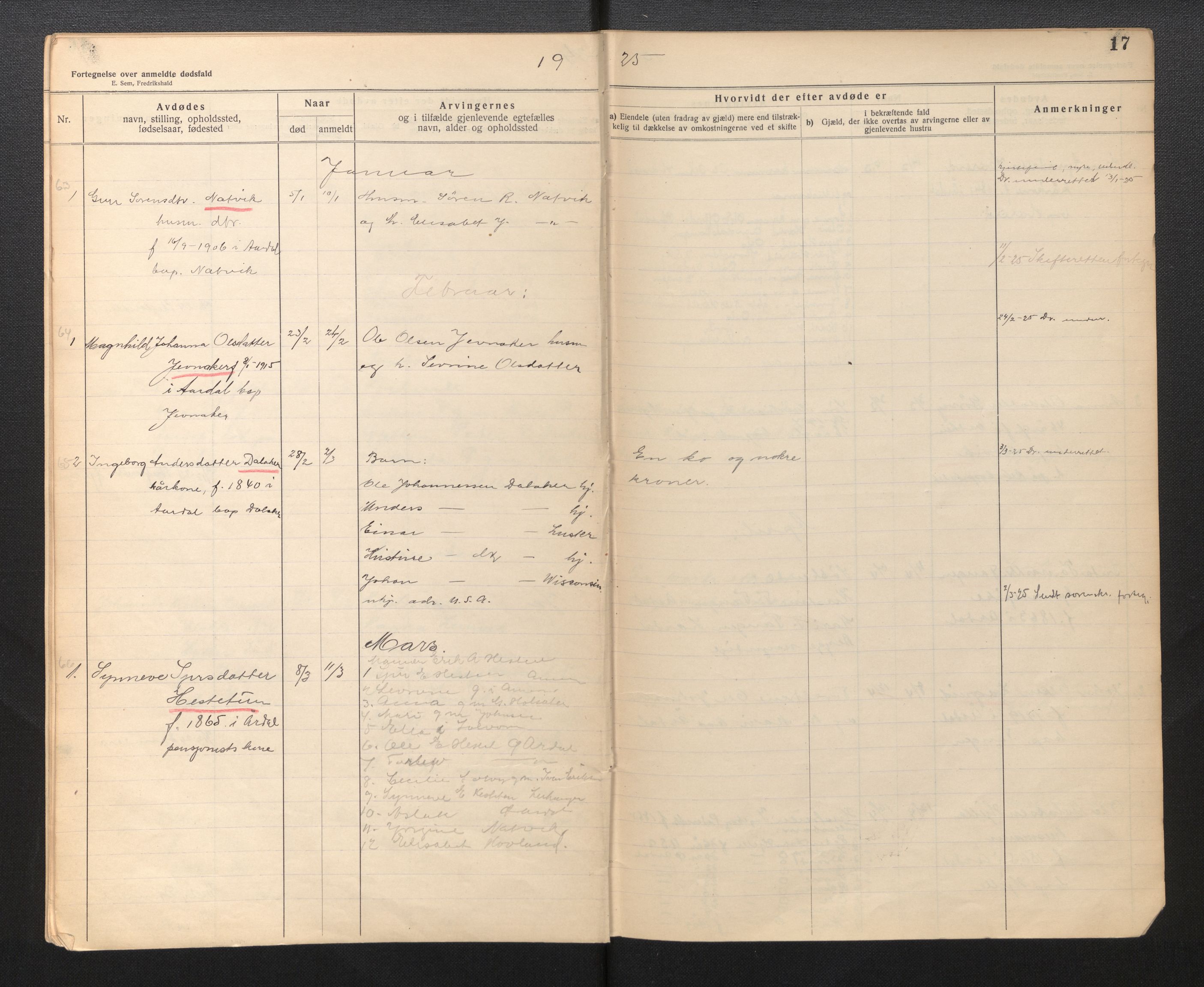 Lensmannen i Årdal, AV/SAB-A-30501/0006/L0002: Dødsfallprotokoll, 1921-1950, s. 17