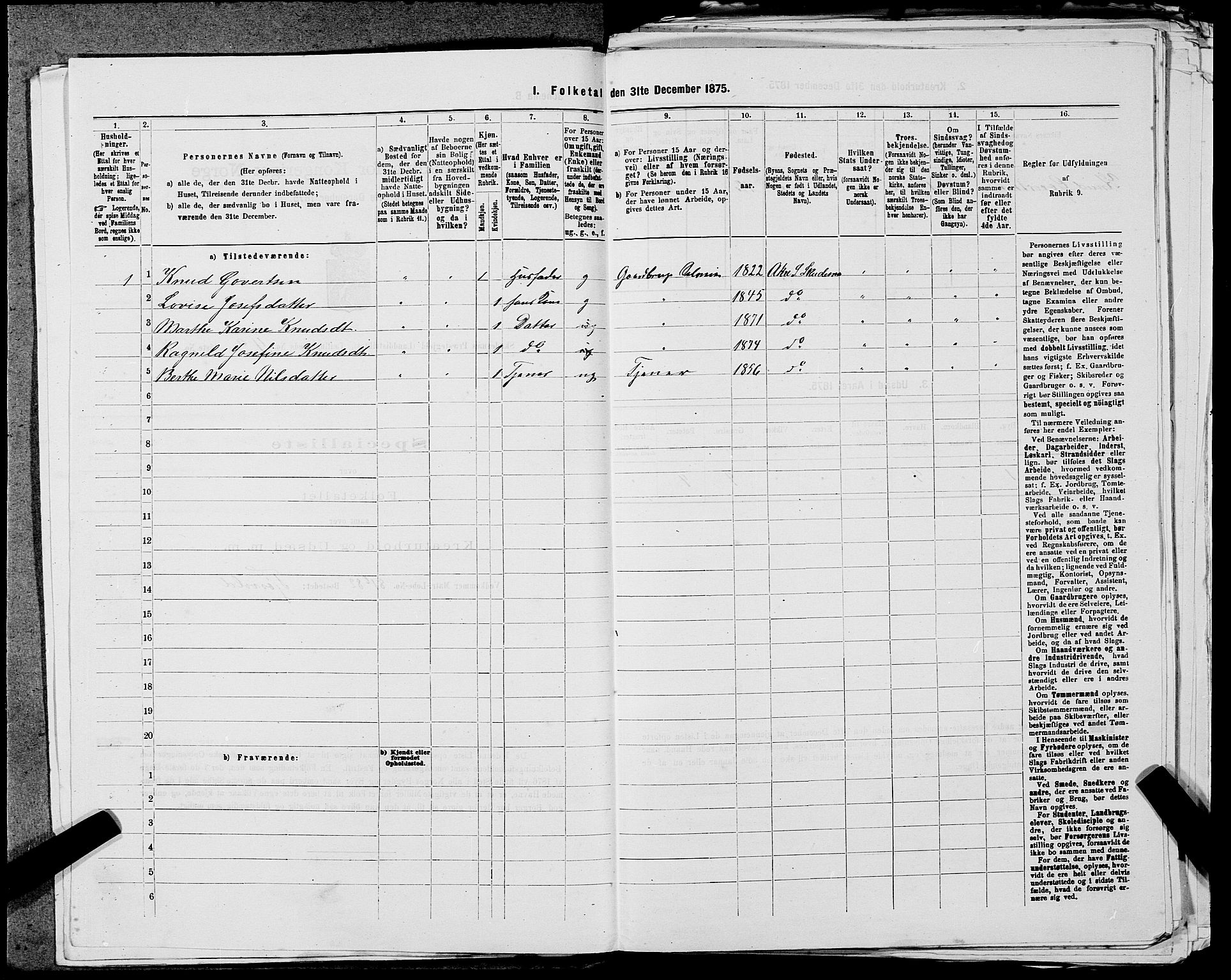 SAST, Folketelling 1875 for 1150L Skudenes prestegjeld, Falnes sokn, Åkra sokn og Ferkingstad sokn, 1875, s. 371