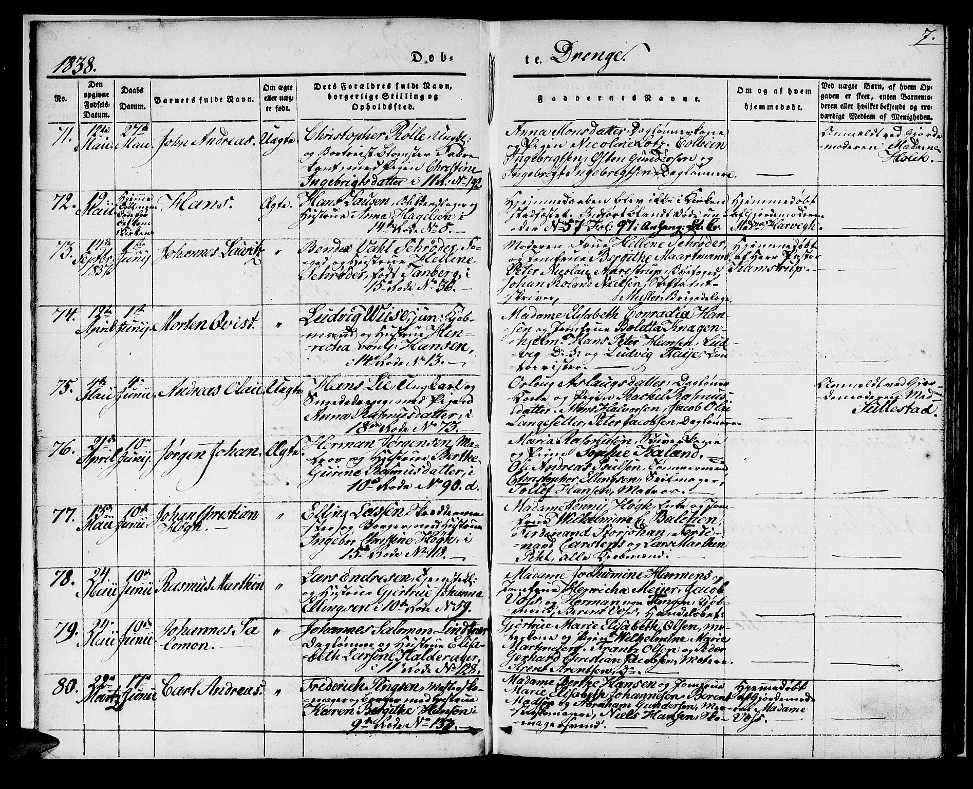 Domkirken sokneprestembete, AV/SAB-A-74801/H/Haa/L0018: Ministerialbok nr. B 1, 1838-1840, s. 7