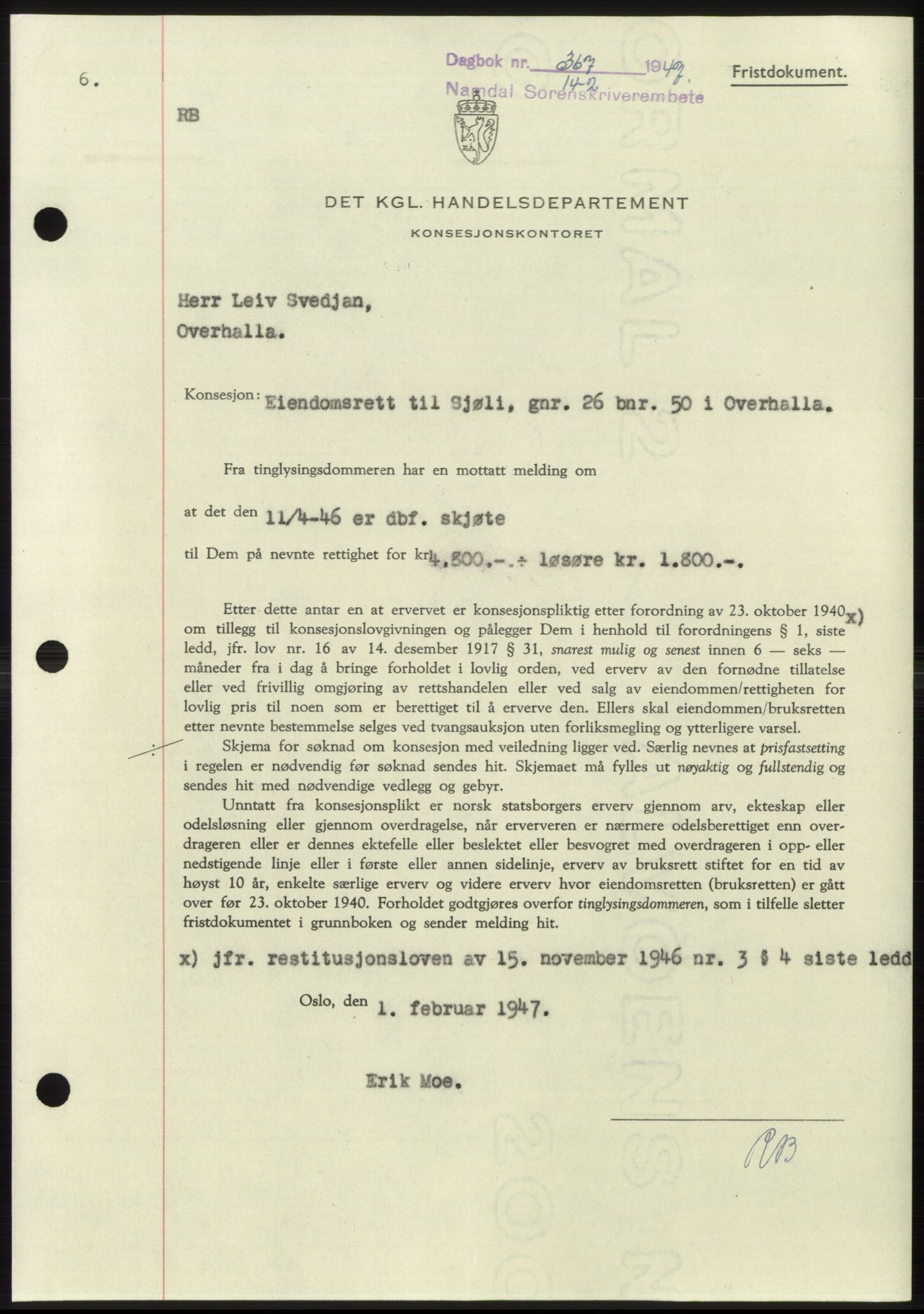Namdal sorenskriveri, SAT/A-4133/1/2/2C: Pantebok nr. -, 1946-1947, Dagboknr: 367/1947