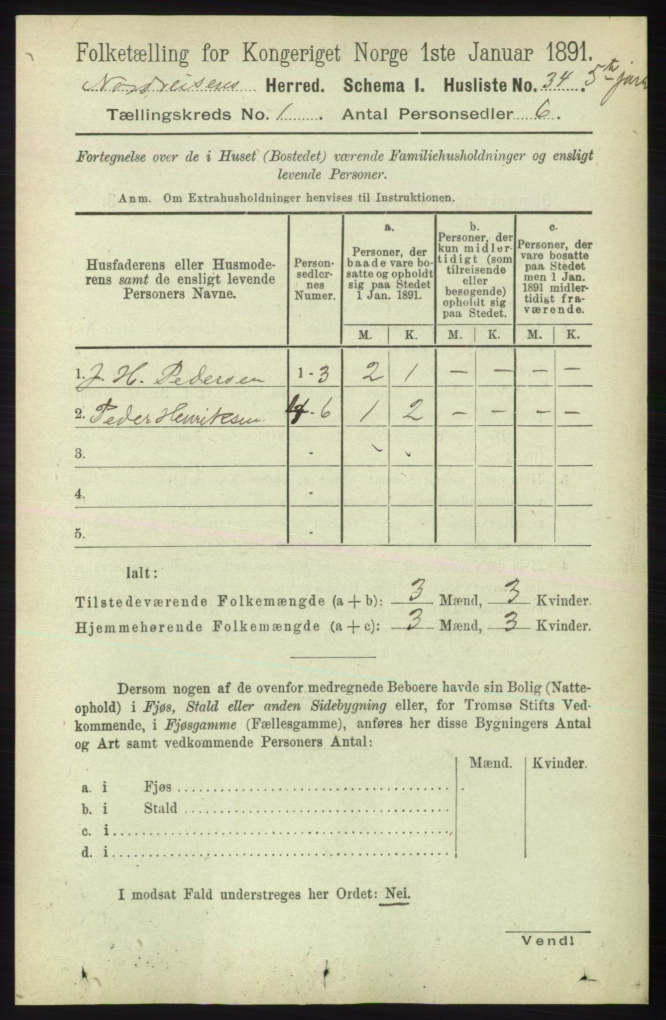 RA, Folketelling 1891 for 1942 Nordreisa herred, 1891, s. 47