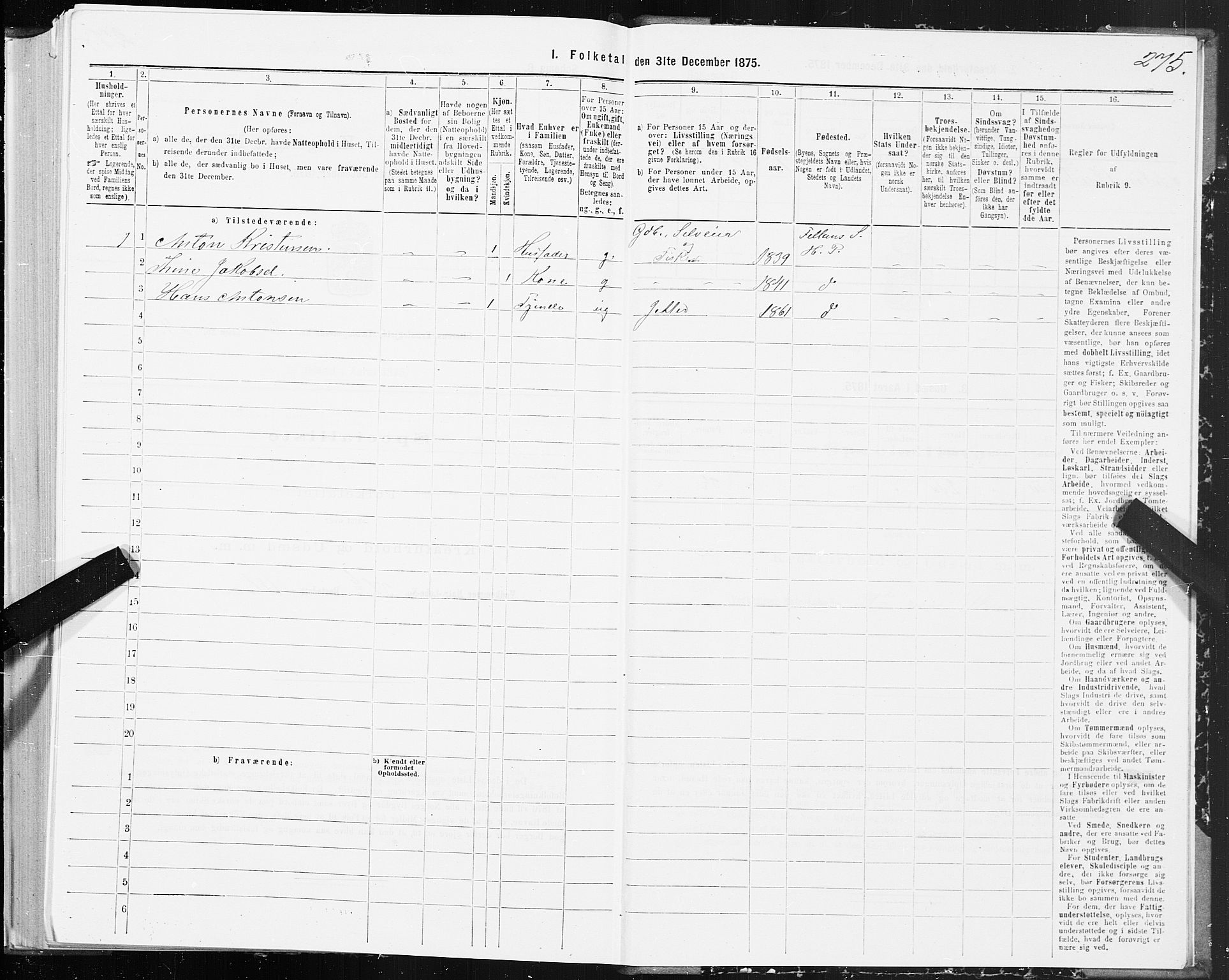SAT, Folketelling 1875 for 1617P Hitra prestegjeld, 1875, s. 1275