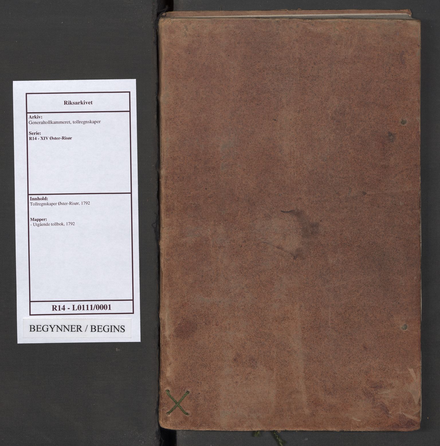 Generaltollkammeret, tollregnskaper, RA/EA-5490/R14/L0111/0001: Tollregnskaper Øster-Risør / Utgående tollbok, 1790-1792