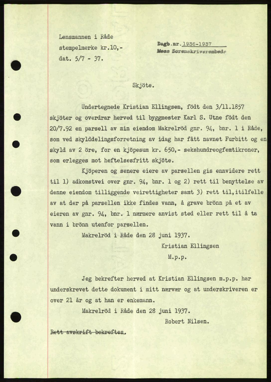 Moss sorenskriveri, SAO/A-10168: Pantebok nr. A3, 1937-1938, Dagboknr: 1936/1937