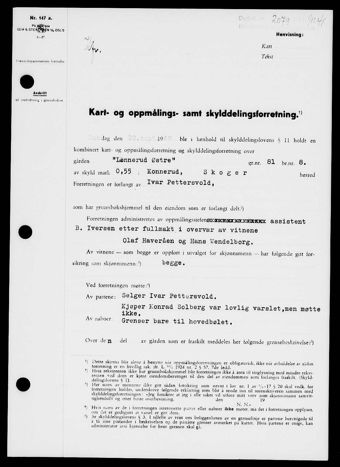 Holmestrand sorenskriveri, SAKO/A-67/G/Ga/Gaa/L0065: Pantebok nr. A-65, 1948-1949, Dagboknr: 2079/1948