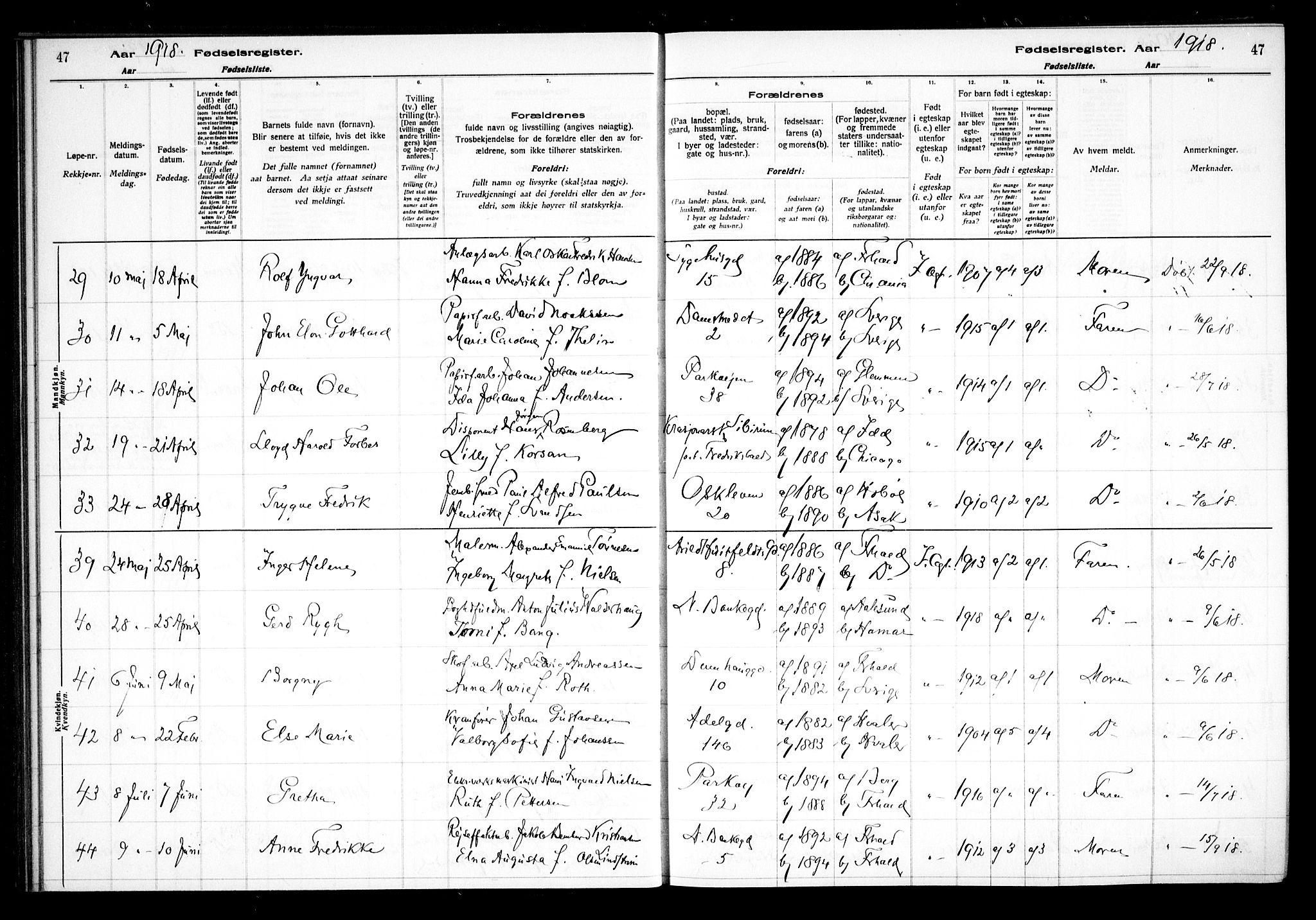 Halden prestekontor Kirkebøker, AV/SAO-A-10909/J/Ja/L0001: Fødselsregister nr. I 1, 1916-1925, s. 47