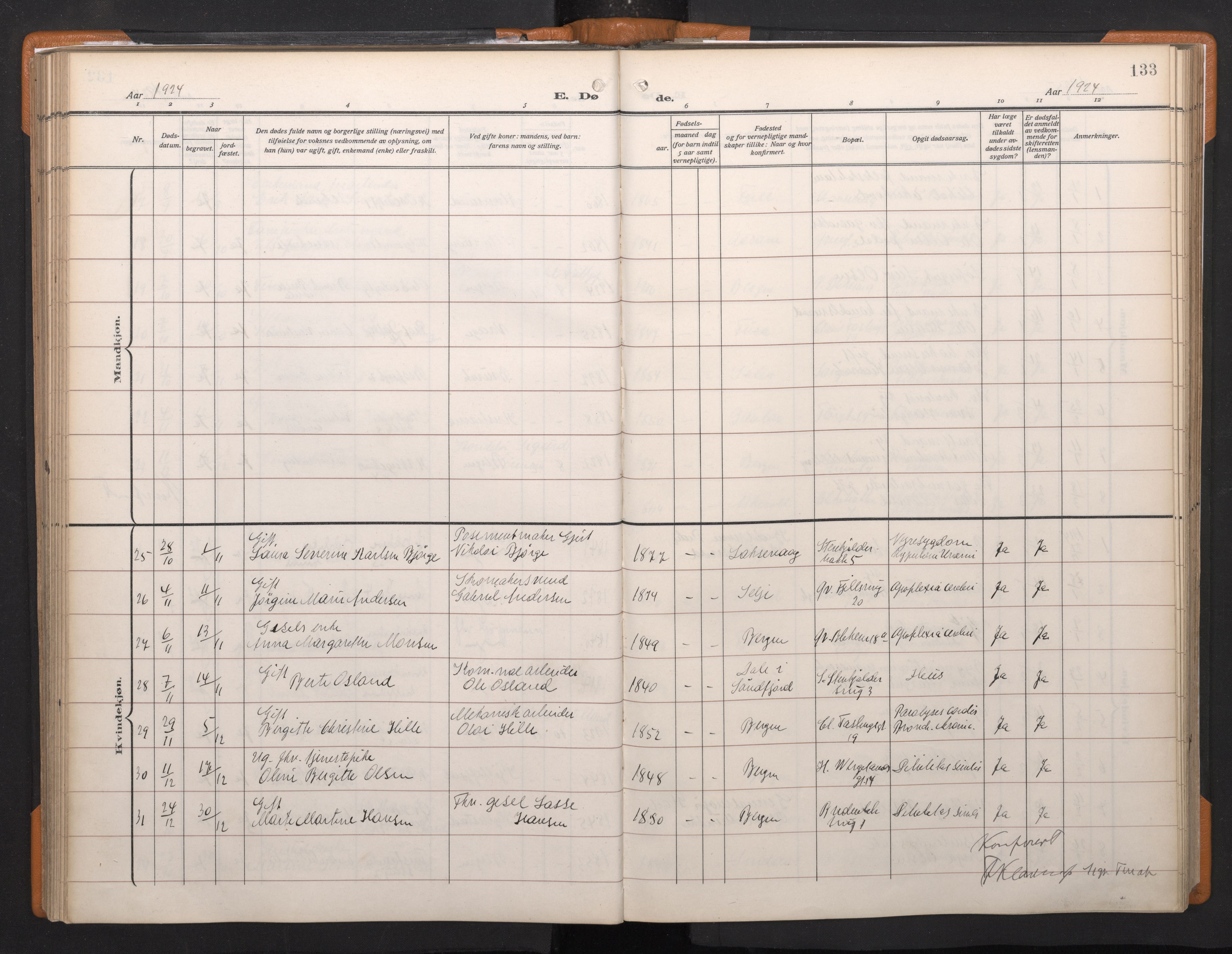 Korskirken sokneprestembete, AV/SAB-A-76101/H/Haa/L0048: Ministerialbok nr. E 6, 1910-1960, s. 132b-133a