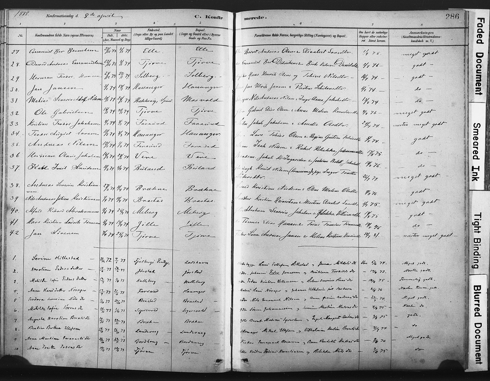 Lista sokneprestkontor, SAK/1111-0027/F/Fa/L0012: Ministerialbok nr. A 12, 1879-1903, s. 286