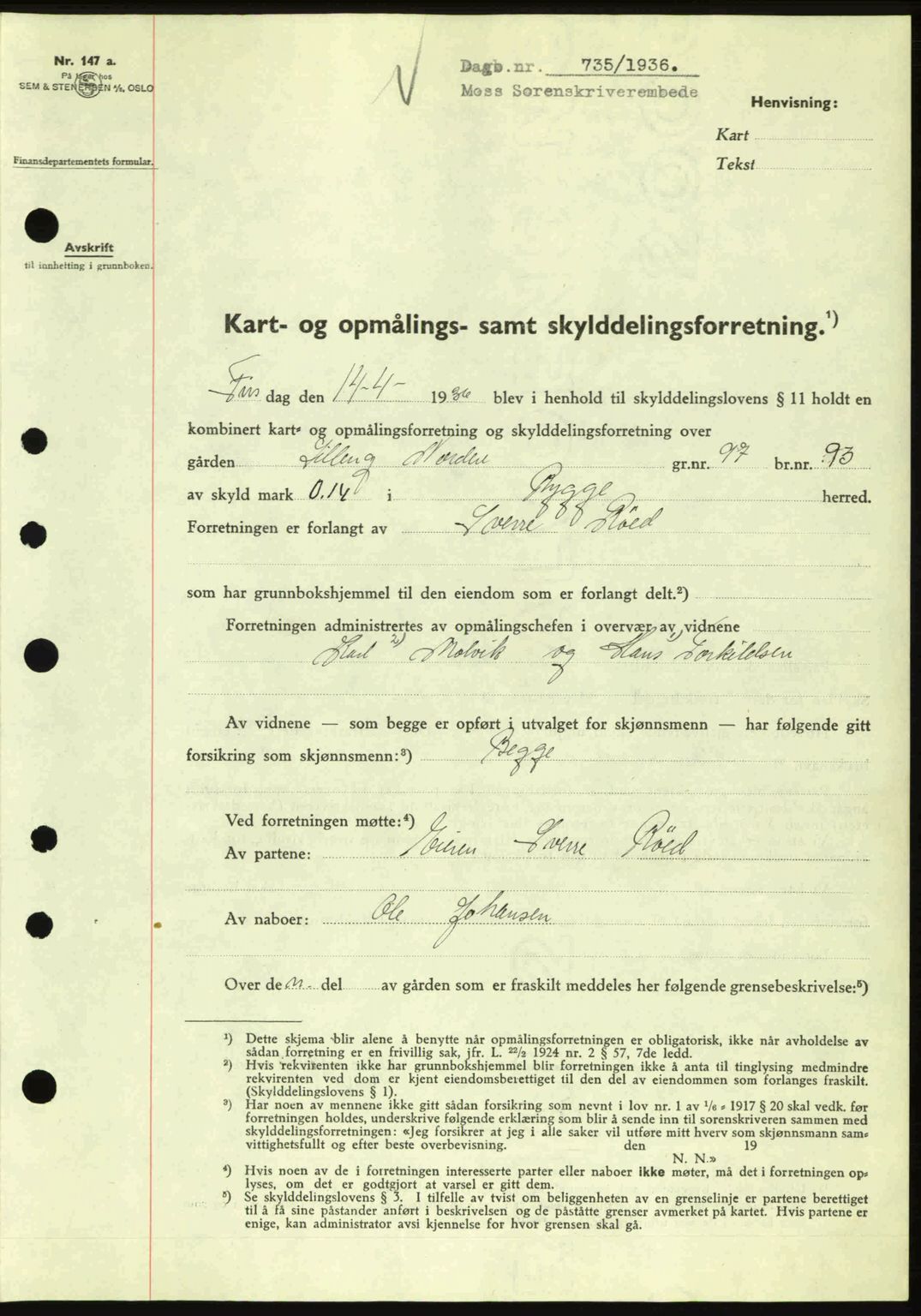 Moss sorenskriveri, SAO/A-10168: Pantebok nr. A1, 1936-1936, Dagboknr: 735/1936