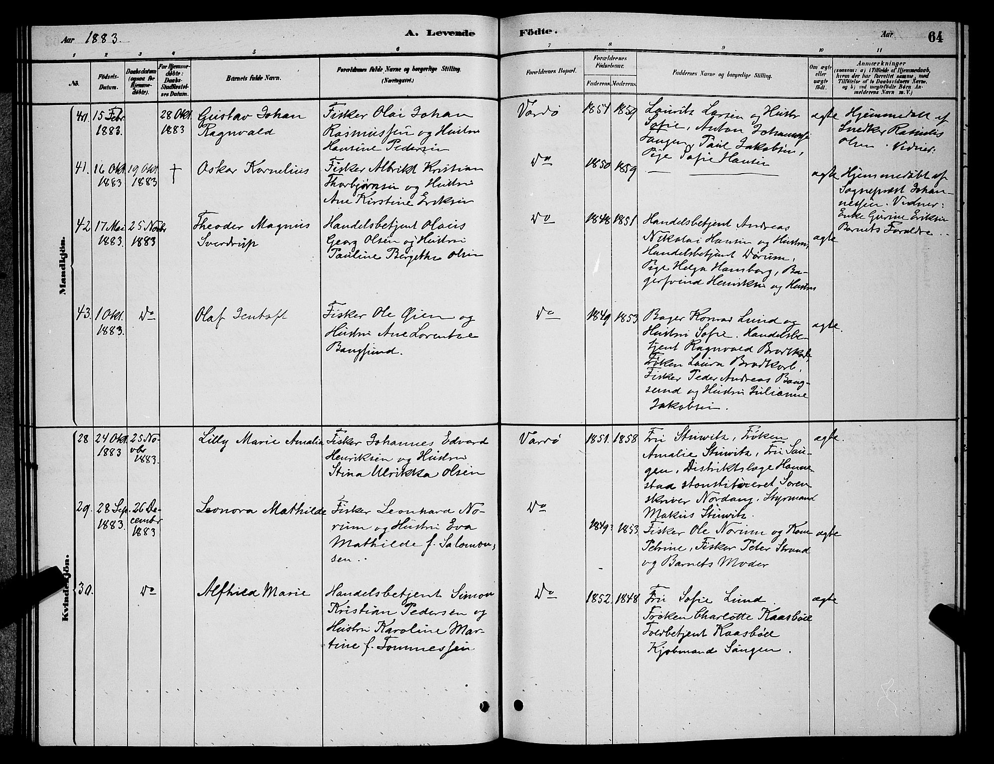 Vardø sokneprestkontor, AV/SATØ-S-1332/H/Hb/L0004klokker: Klokkerbok nr. 4, 1879-1887, s. 64