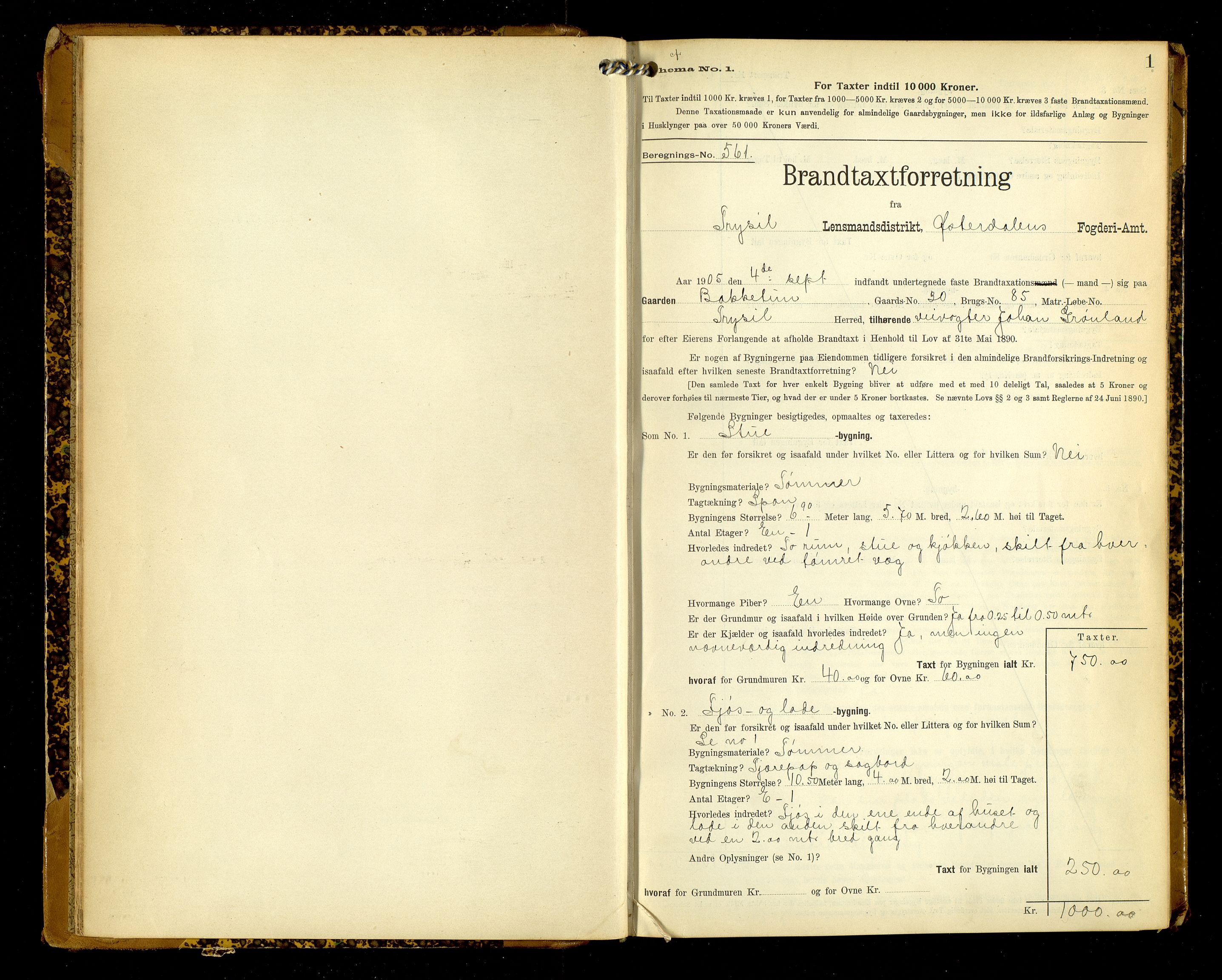 Norges Brannkasse, Trysil, AV/SAH-NBRANT-021/F/L0013: Branntakstprotokoll, 1905-1907