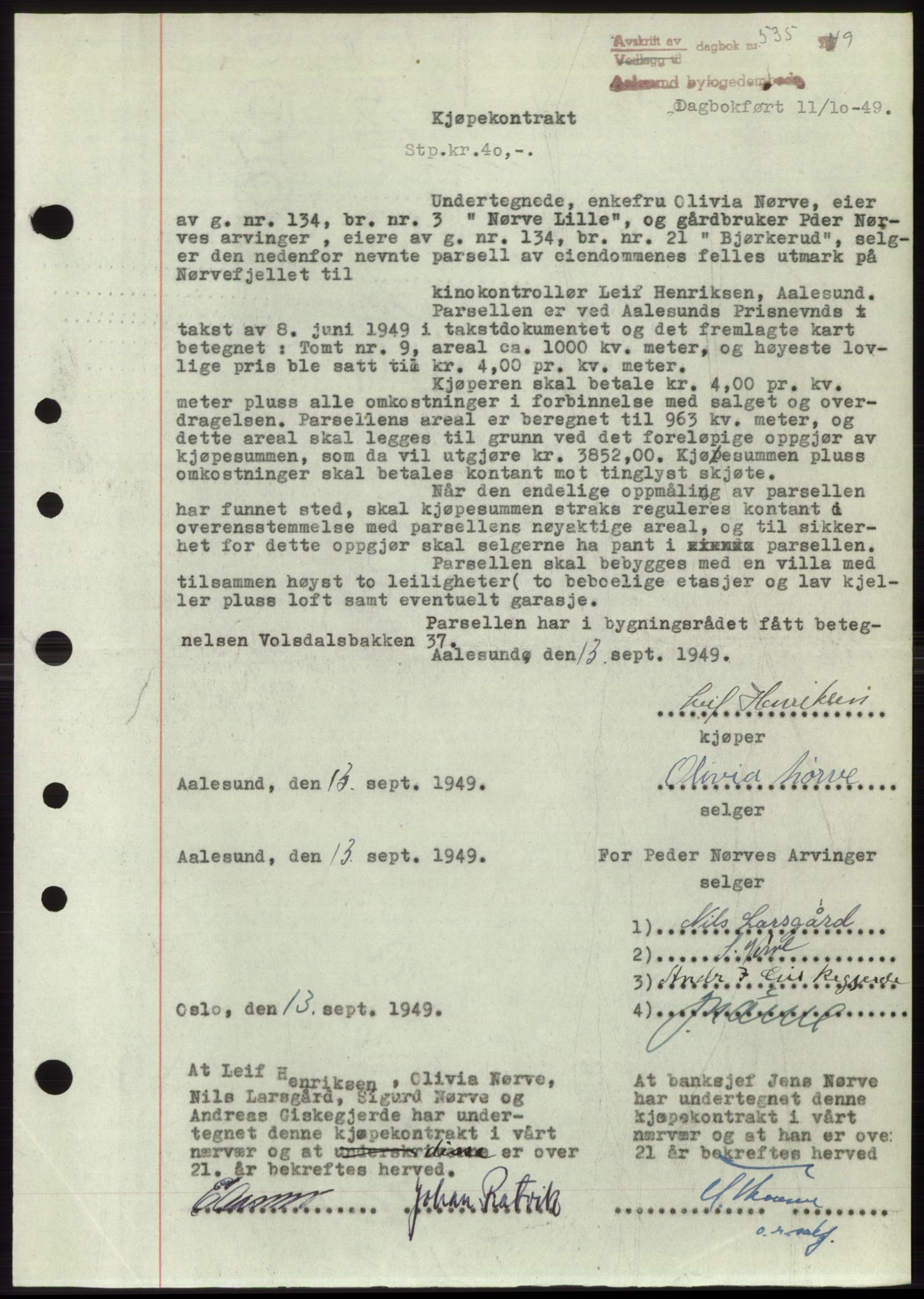 Ålesund byfogd, AV/SAT-A-4384: Pantebok nr. B36-38, 1948-1950, Dagboknr: 535/1949