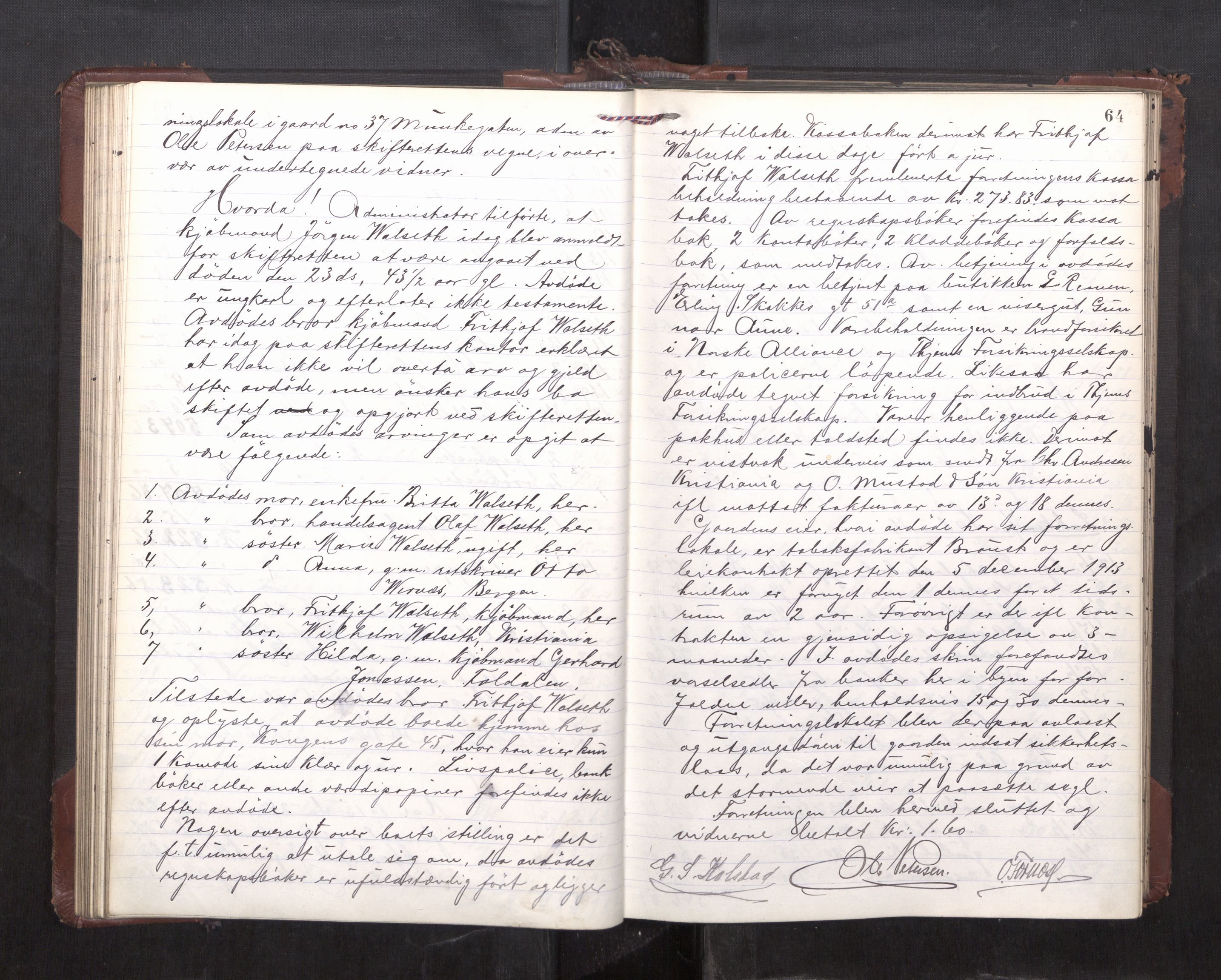 Trondheim byfogd, AV/SAT-A-0003/1/3/3C/L0036: Skifteregistreringsprotokoll - 14/4-24/9. (u/ register), 1915-1918, s. 64