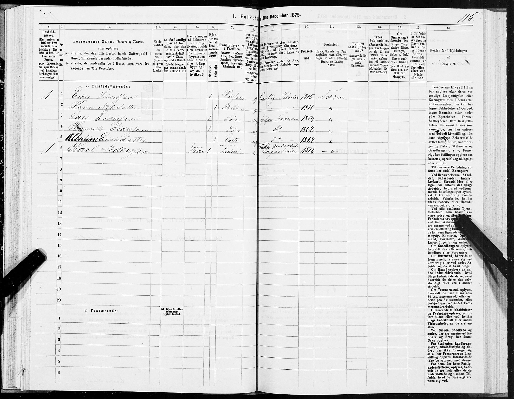 SAT, Folketelling 1875 for 1845P Folda prestegjeld, 1875, s. 1115