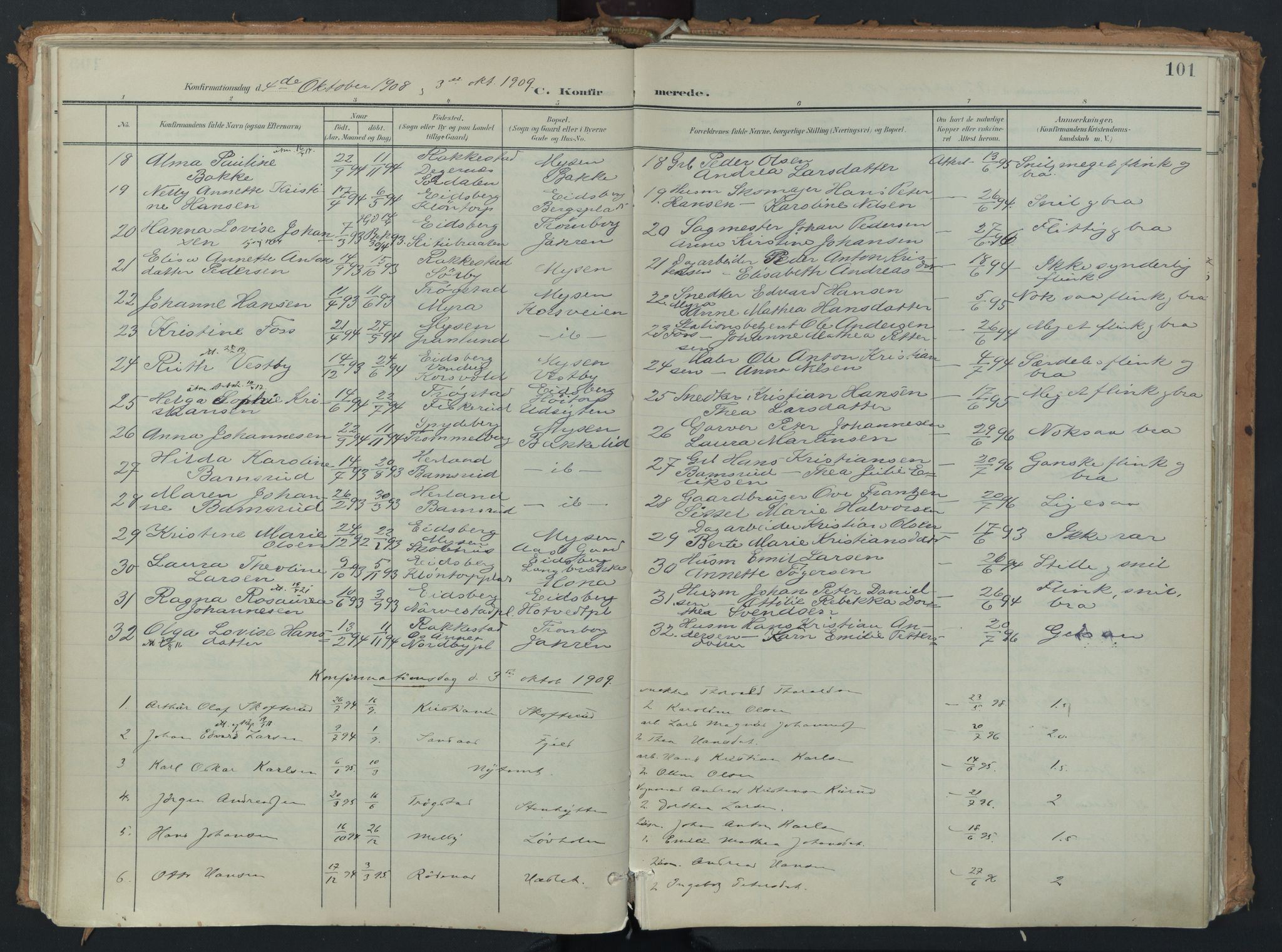 Eidsberg prestekontor Kirkebøker, AV/SAO-A-10905/F/Fb/L0002: Ministerialbok nr. II 2, 1901-1933, s. 101