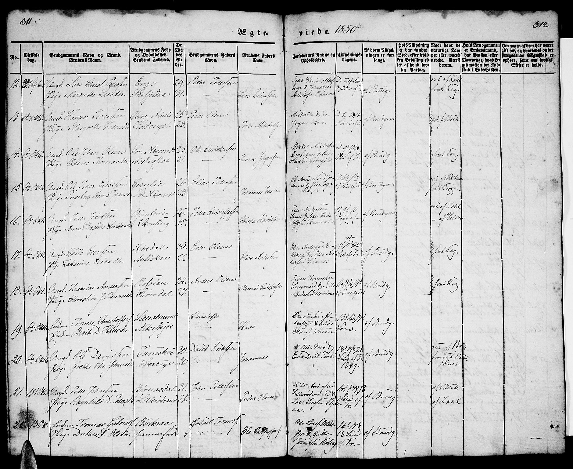 Ministerialprotokoller, klokkerbøker og fødselsregistre - Nordland, SAT/A-1459/827/L0413: Klokkerbok nr. 827C02, 1842-1852, s. 311-312