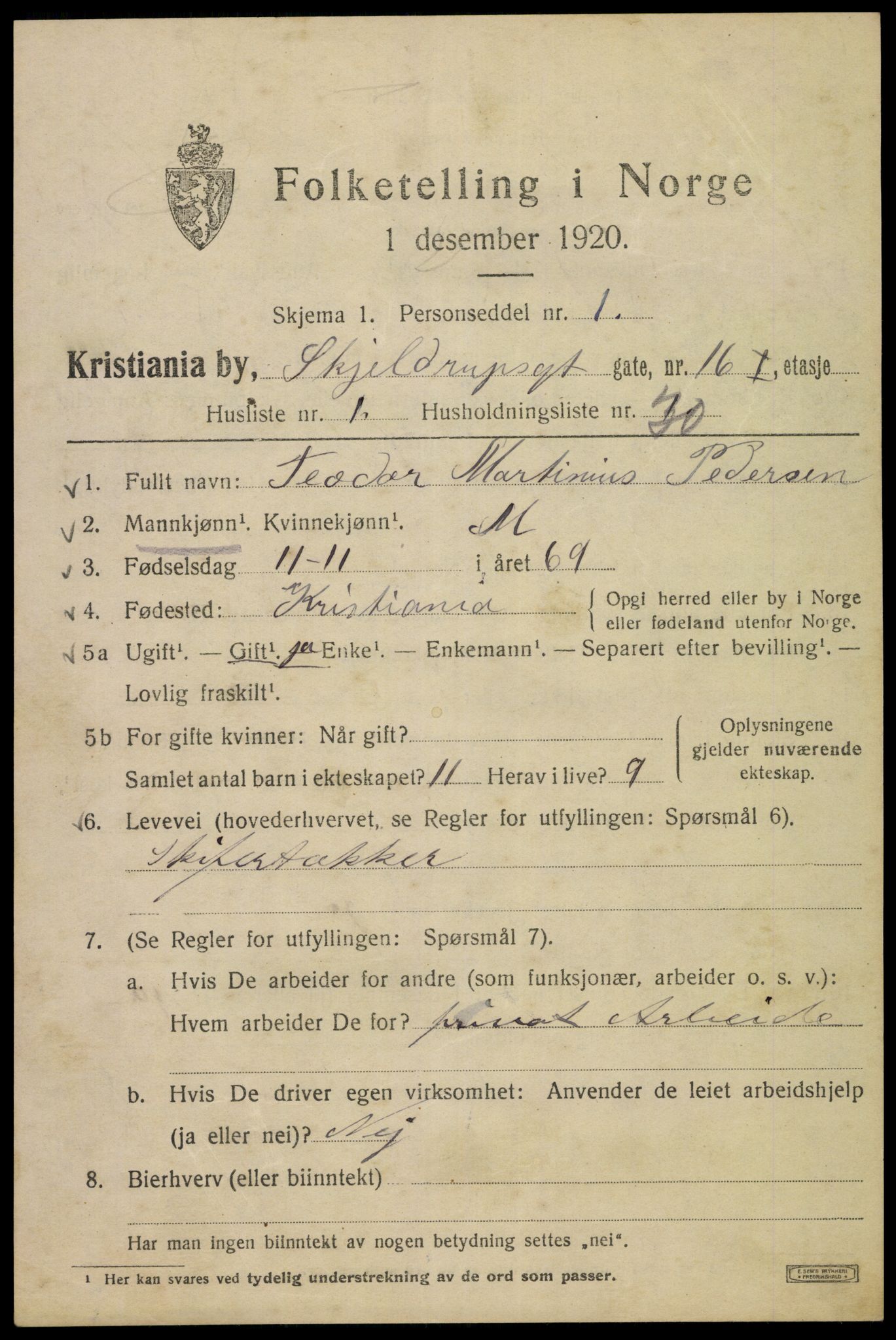 SAO, Folketelling 1920 for 0301 Kristiania kjøpstad, 1920, s. 513915