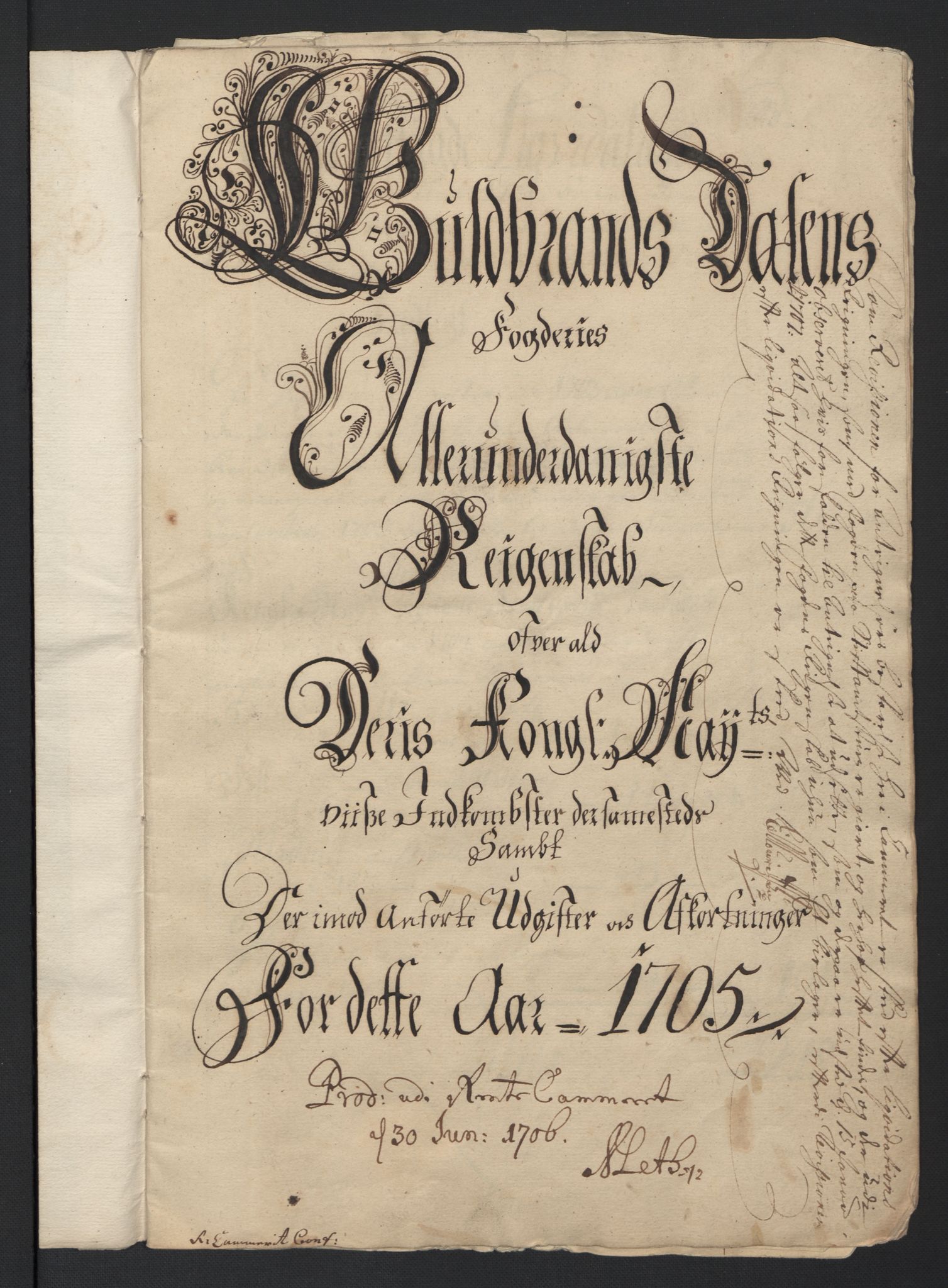 Rentekammeret inntil 1814, Reviderte regnskaper, Fogderegnskap, AV/RA-EA-4092/R17/L1178: Fogderegnskap Gudbrandsdal, 1705-1707, s. 3