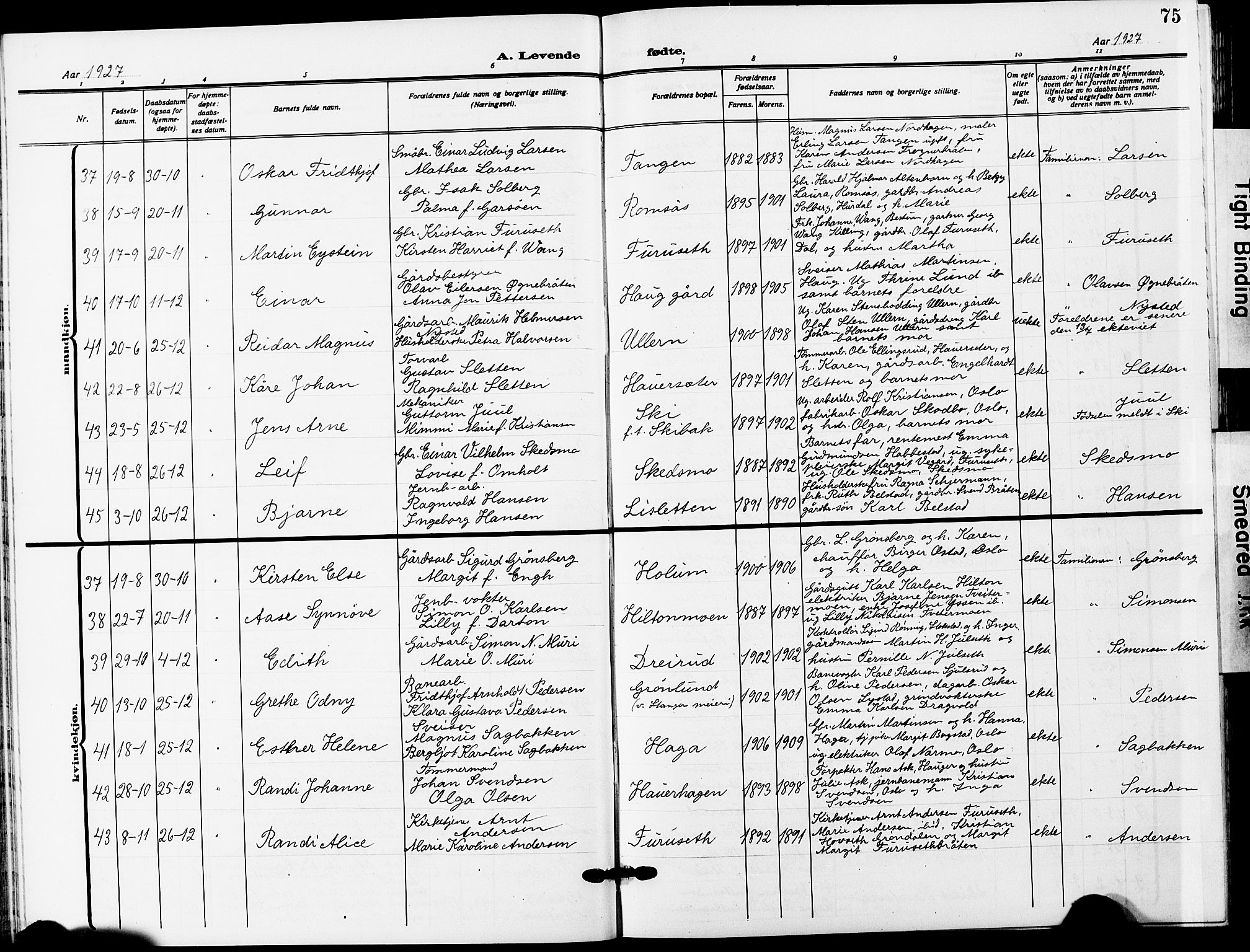 Ullensaker prestekontor Kirkebøker, AV/SAO-A-10236a/G/Ga/L0003: Klokkerbok nr. I 3, 1914-1929, s. 75