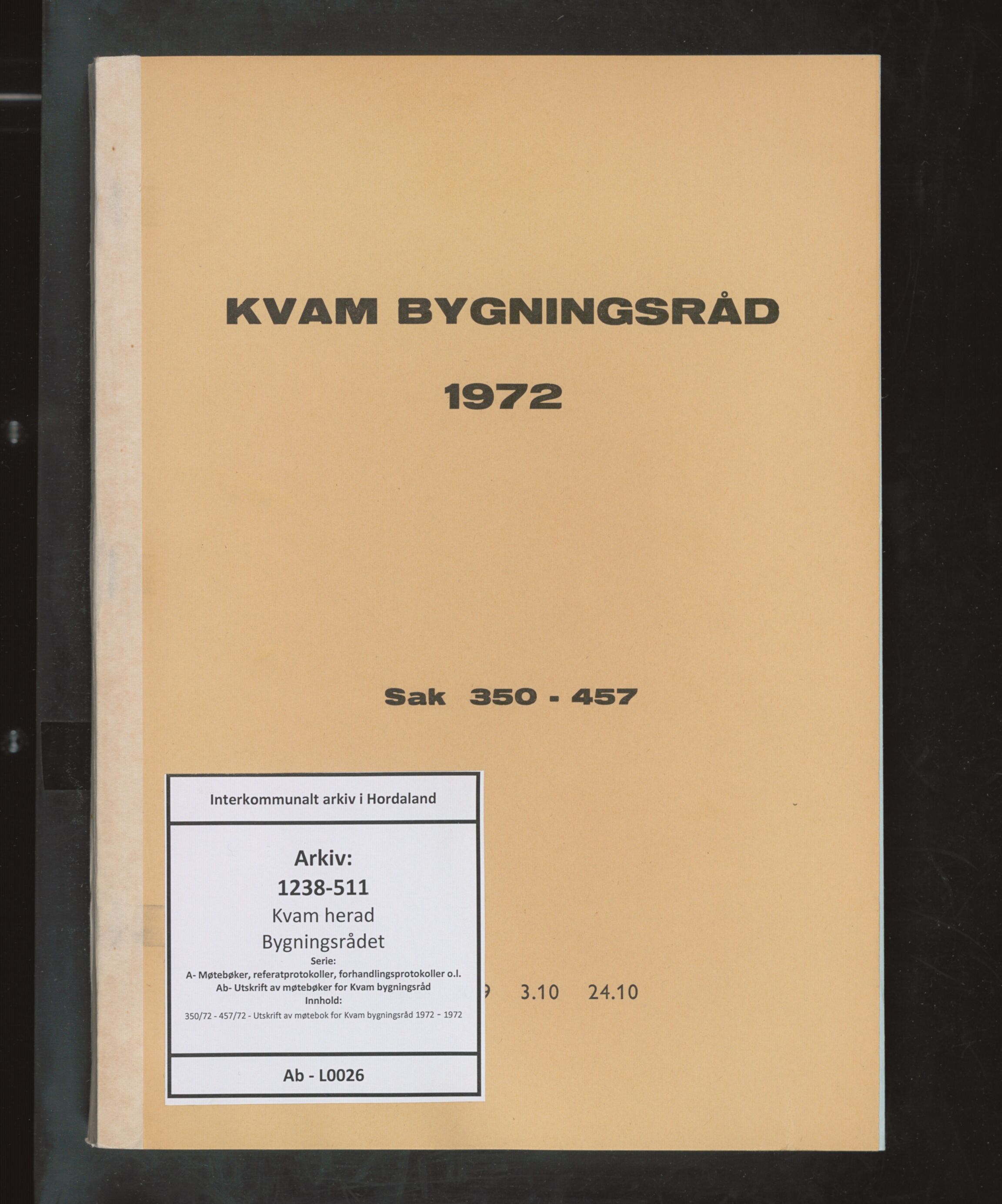 Kvam herad. Bygningsrådet, IKAH/1238-511/A/Ab/L0026: Utskrift av møtebok for Kvam bygningsråd, 1972