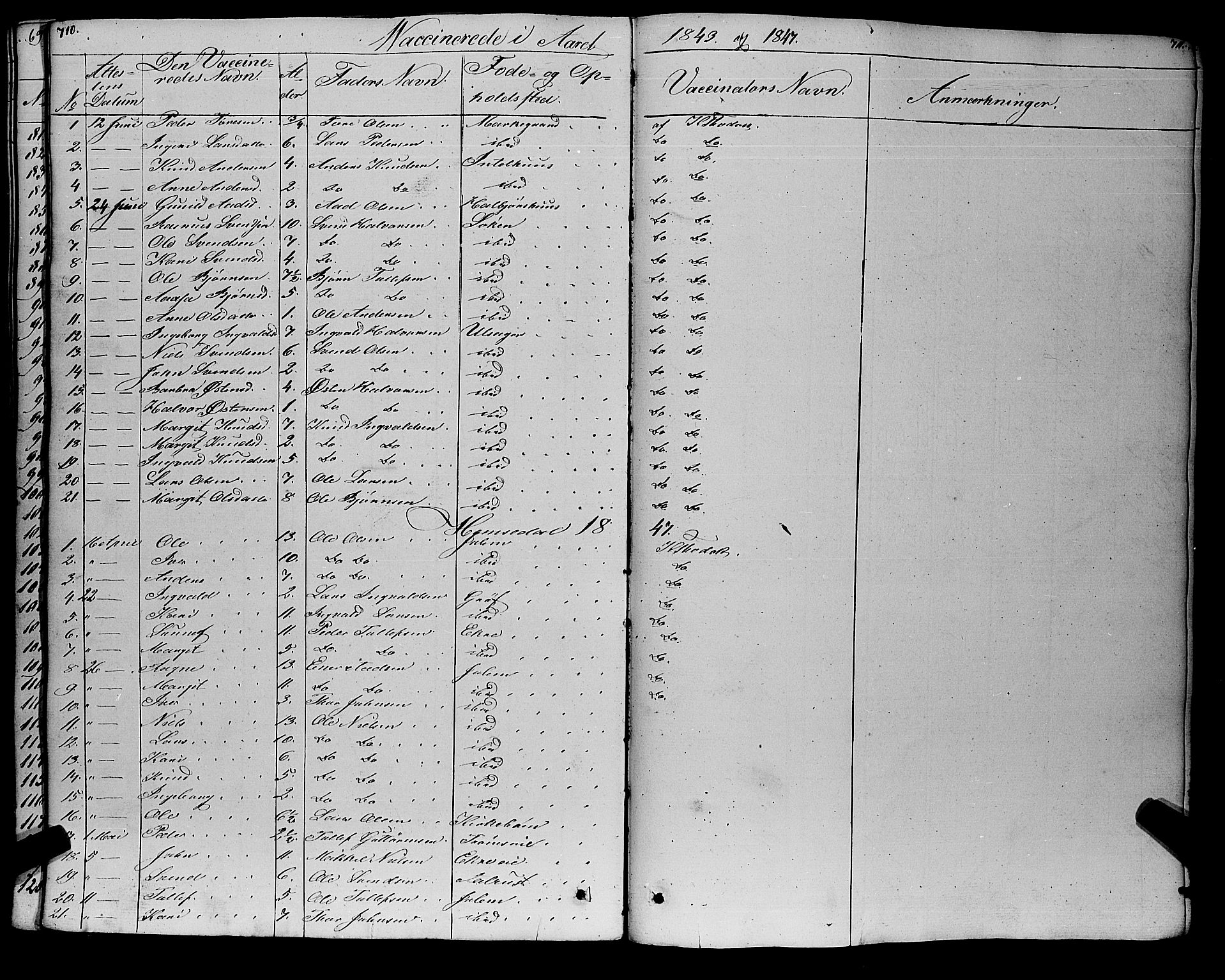 Gol kirkebøker, AV/SAKO-A-226/F/Fa/L0002: Ministerialbok nr. I 2, 1837-1863, s. 710-711