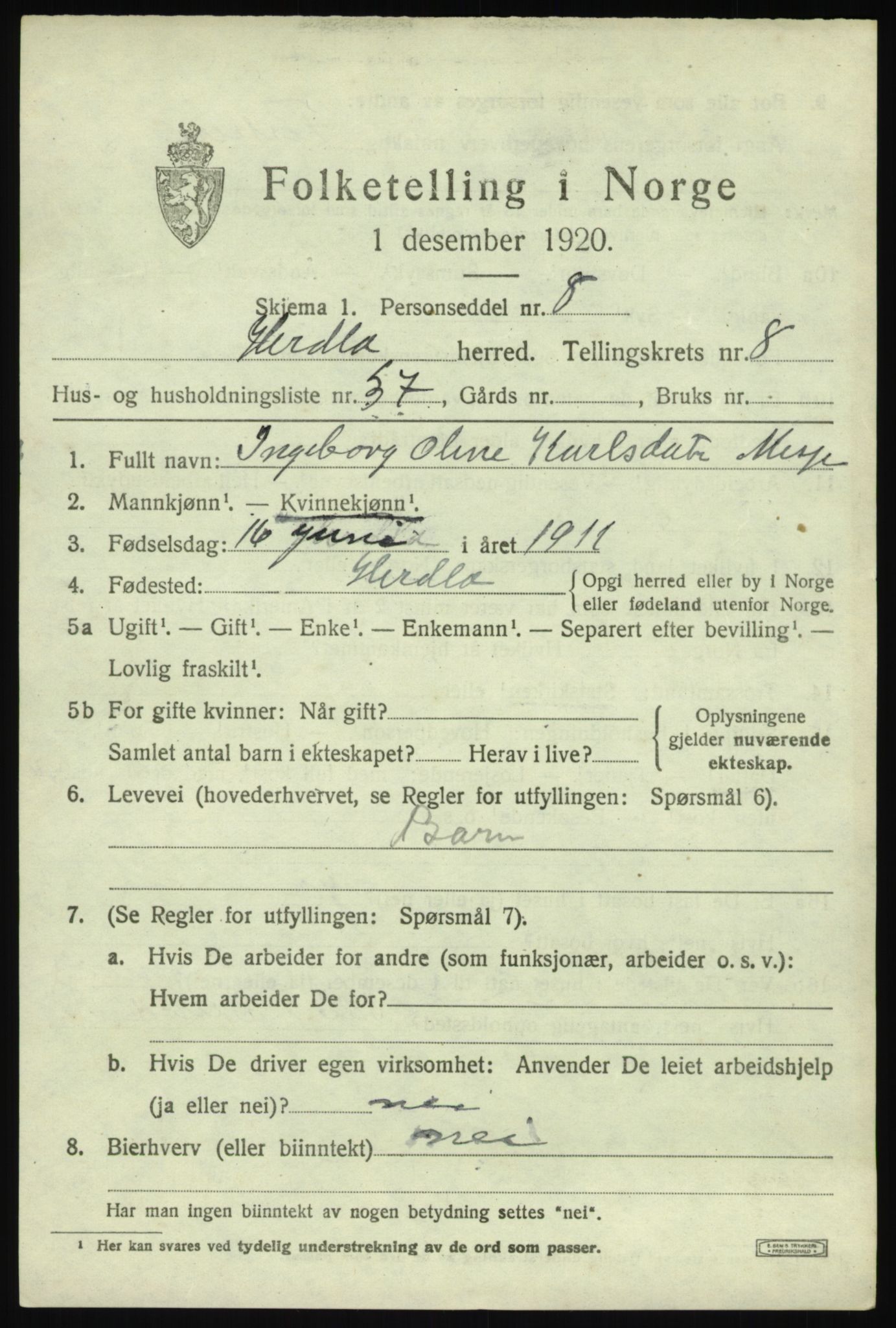 SAB, Folketelling 1920 for 1258 Herdla herred, 1920, s. 6277