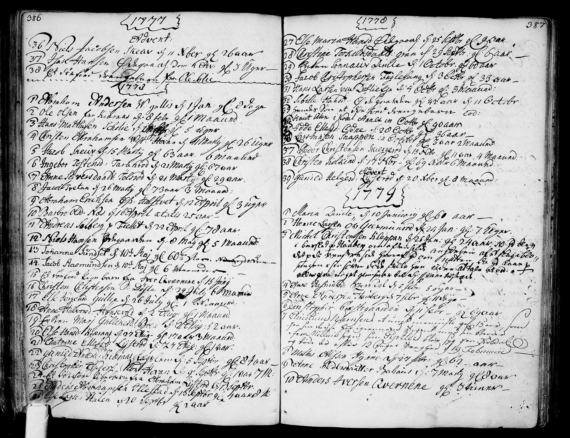Andebu kirkebøker, AV/SAKO-A-336/F/Fa/L0002: Ministerialbok nr. I 2, 1733-1802, s. 386-387
