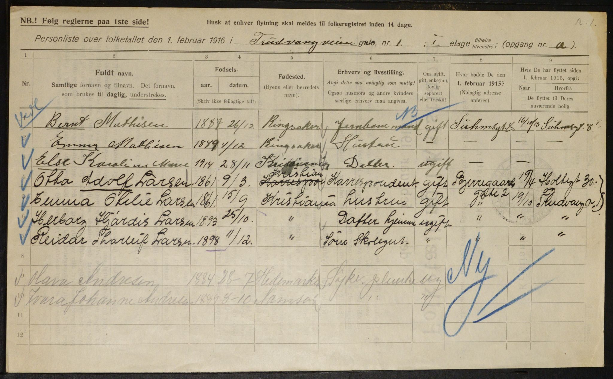 OBA, Kommunal folketelling 1.2.1916 for Kristiania, 1916, s. 120510