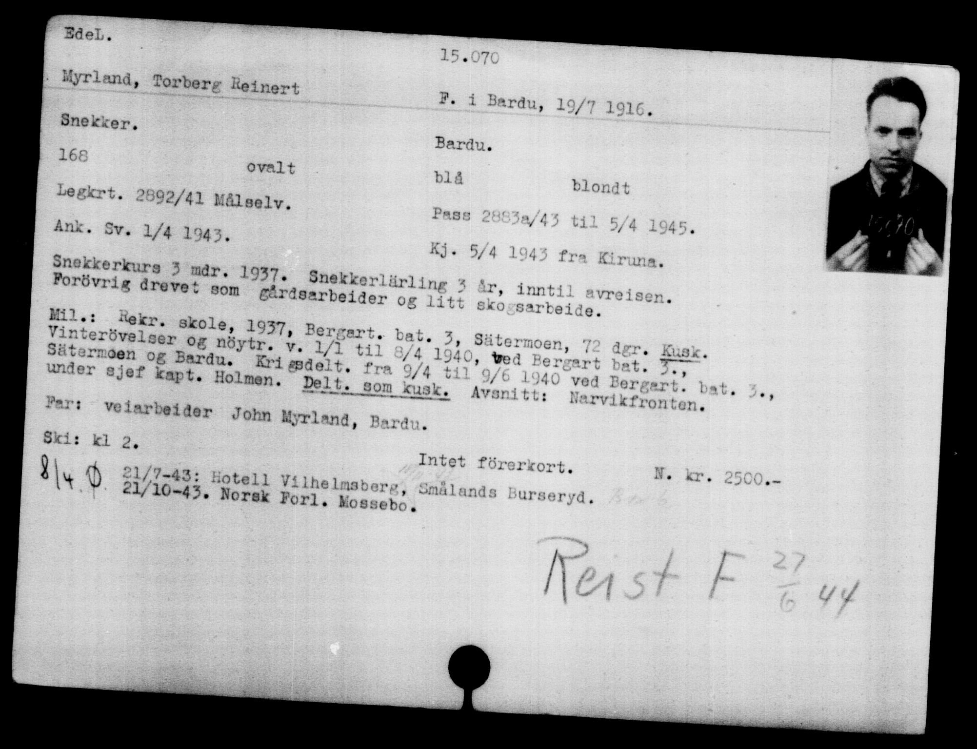 Den Kgl. Norske Legasjons Flyktningskontor, AV/RA-S-6753/V/Va/L0007: Kjesäterkartoteket.  Flyktningenr. 12700-15723, 1940-1945, s. 2727