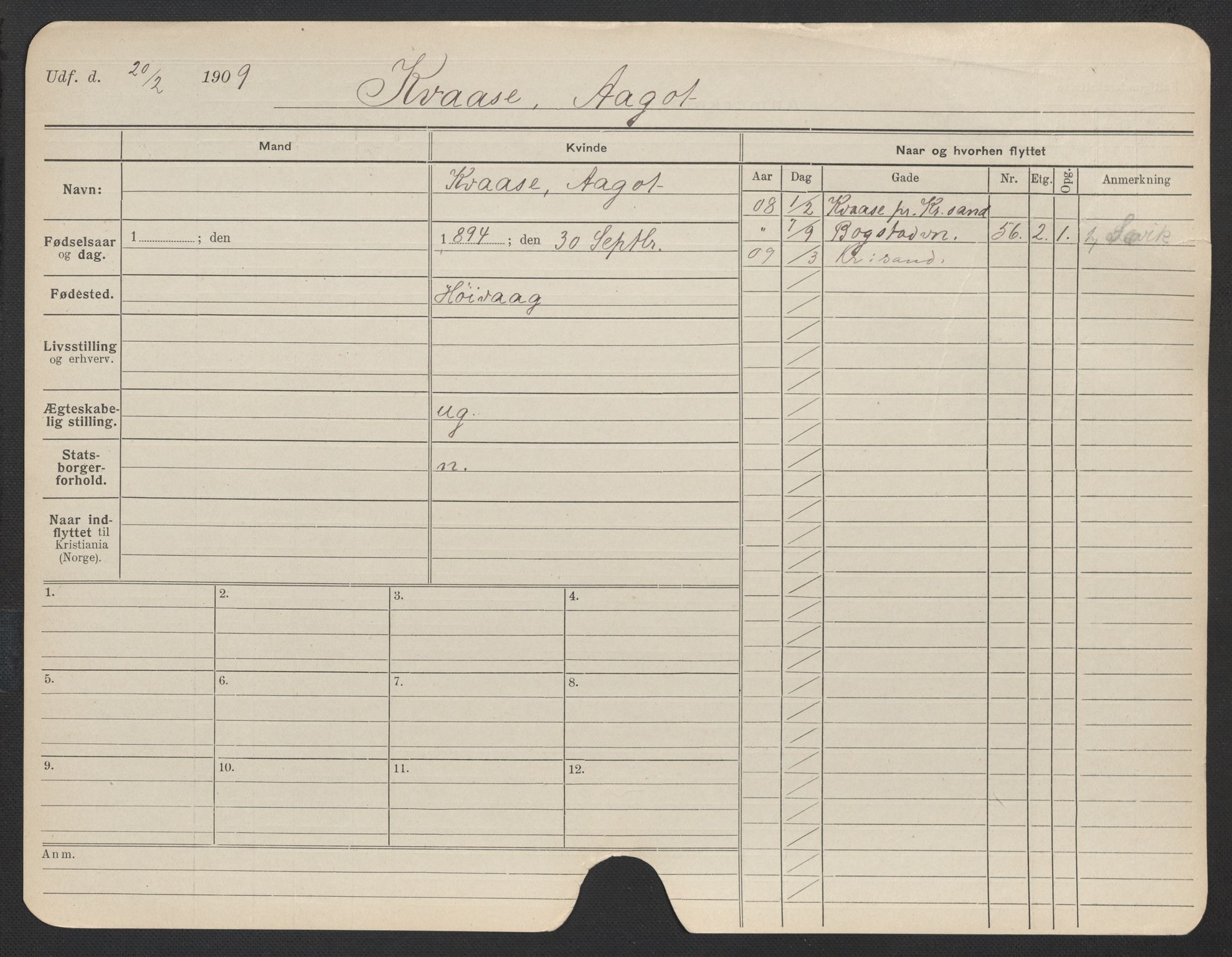 Oslo folkeregister, Registerkort, AV/SAO-A-11715/F/Fa/Fac/L0019: Kvinner, 1906-1914, s. 644a