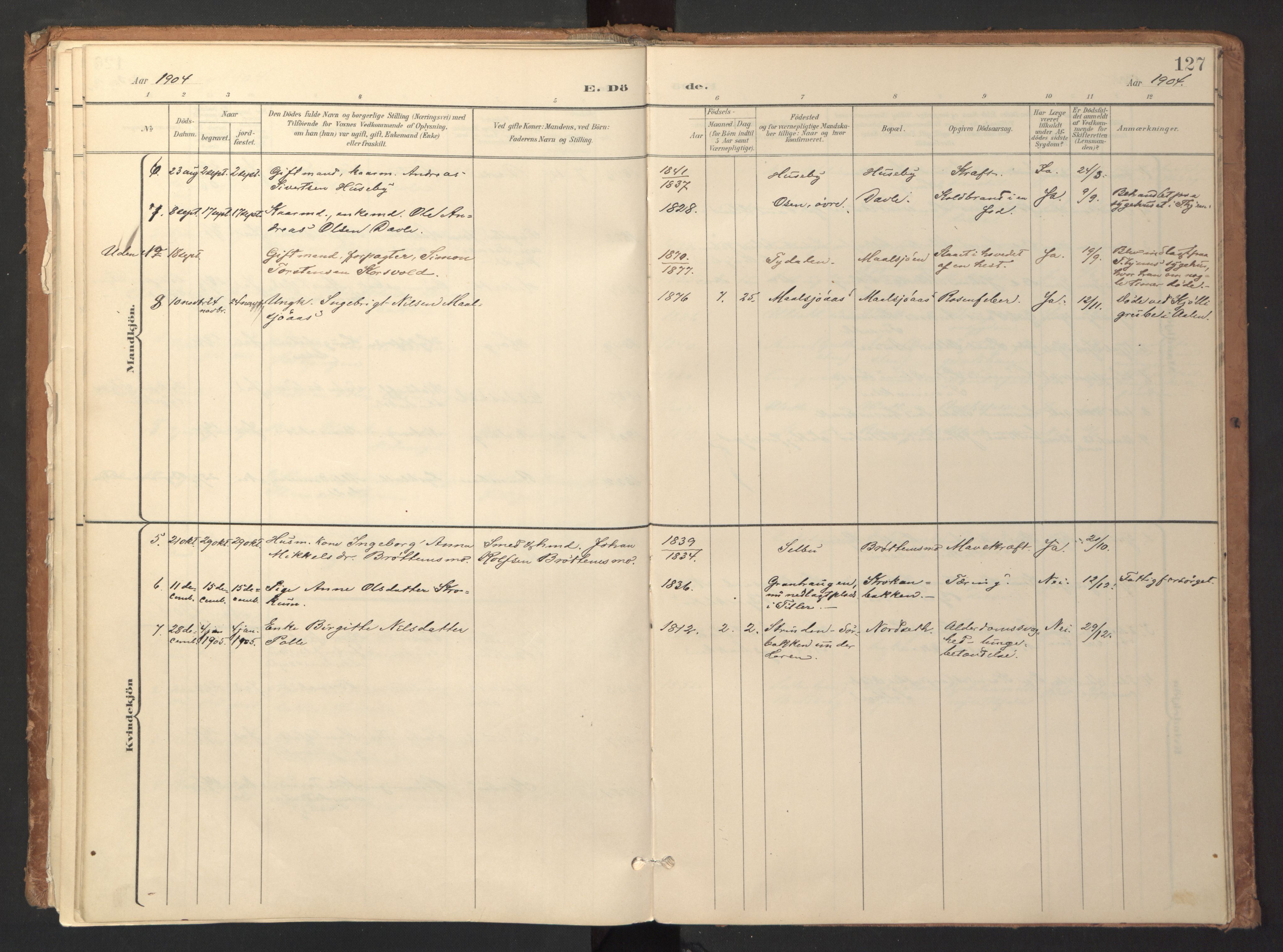 Ministerialprotokoller, klokkerbøker og fødselsregistre - Sør-Trøndelag, SAT/A-1456/618/L0448: Ministerialbok nr. 618A11, 1898-1916, s. 127