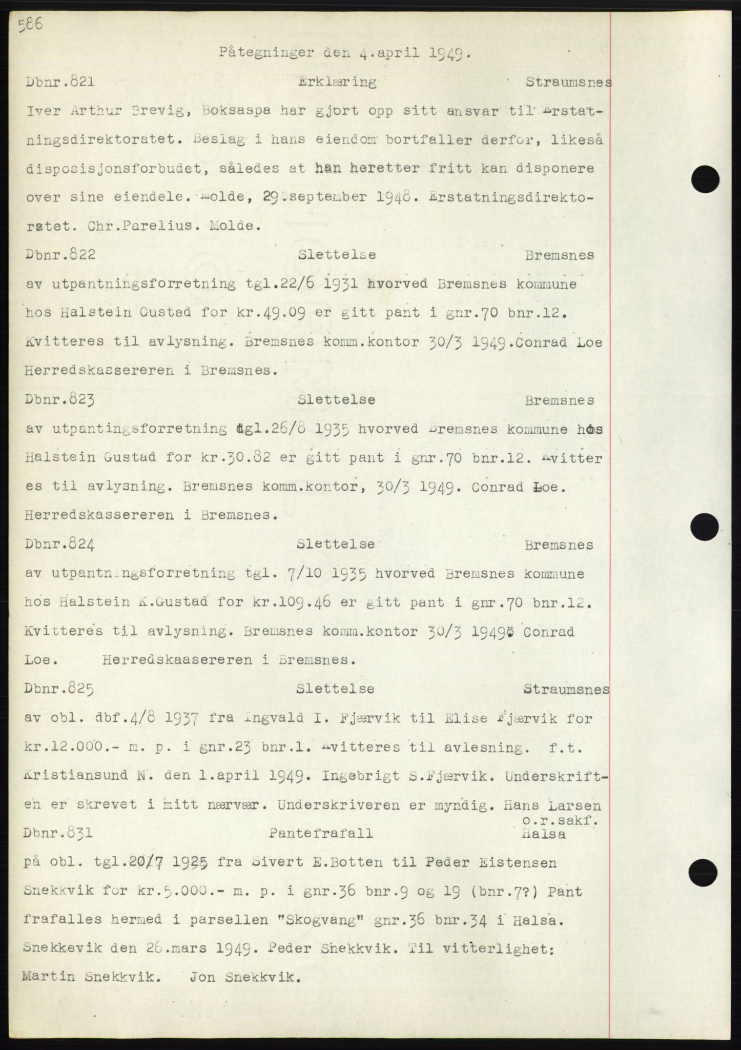 Nordmøre sorenskriveri, SAT/A-4132/1/2/2Ca: Pantebok nr. C82b, 1946-1951, Dagboknr: 821/1949