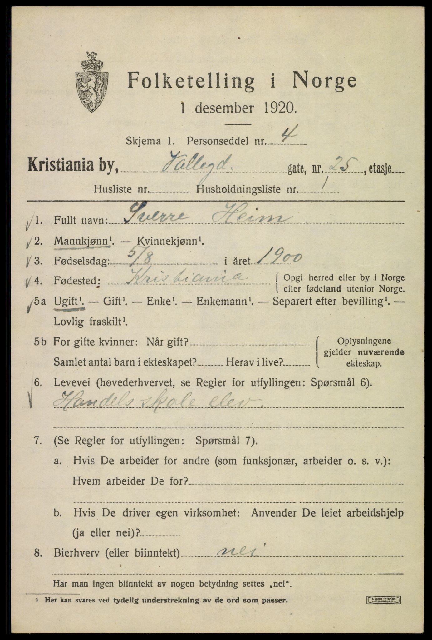 SAO, Folketelling 1920 for 0301 Kristiania kjøpstad, 1920, s. 628967