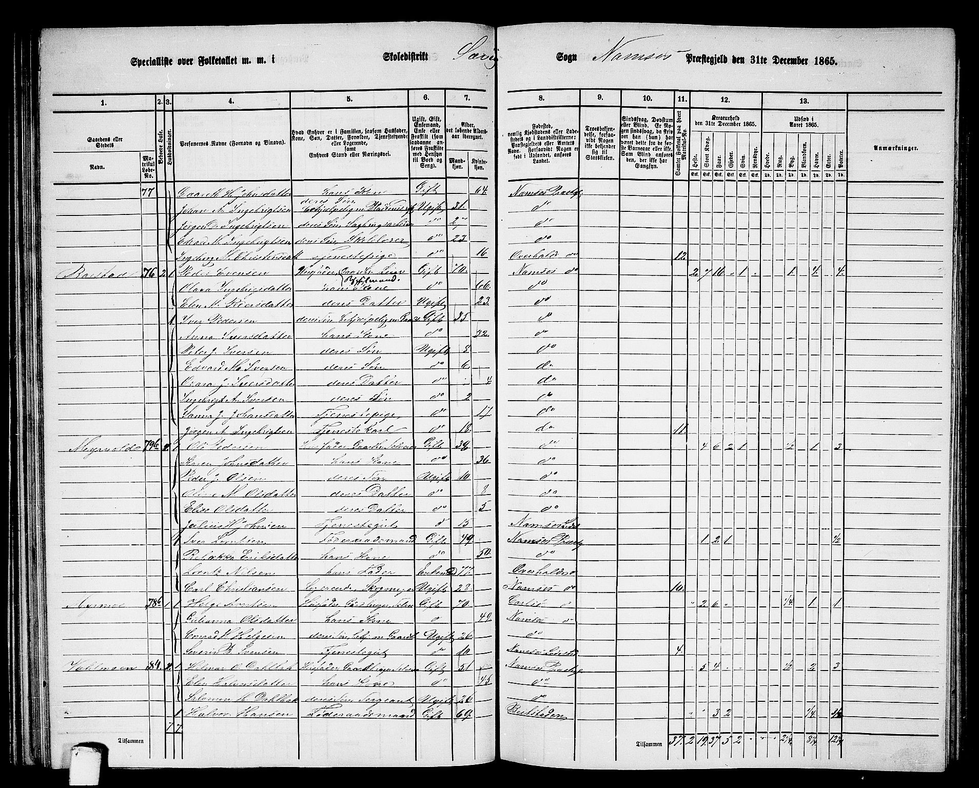 RA, Folketelling 1865 for 1745L Namsos prestegjeld, Vemundvik sokn og Sævik sokn, 1865, s. 56