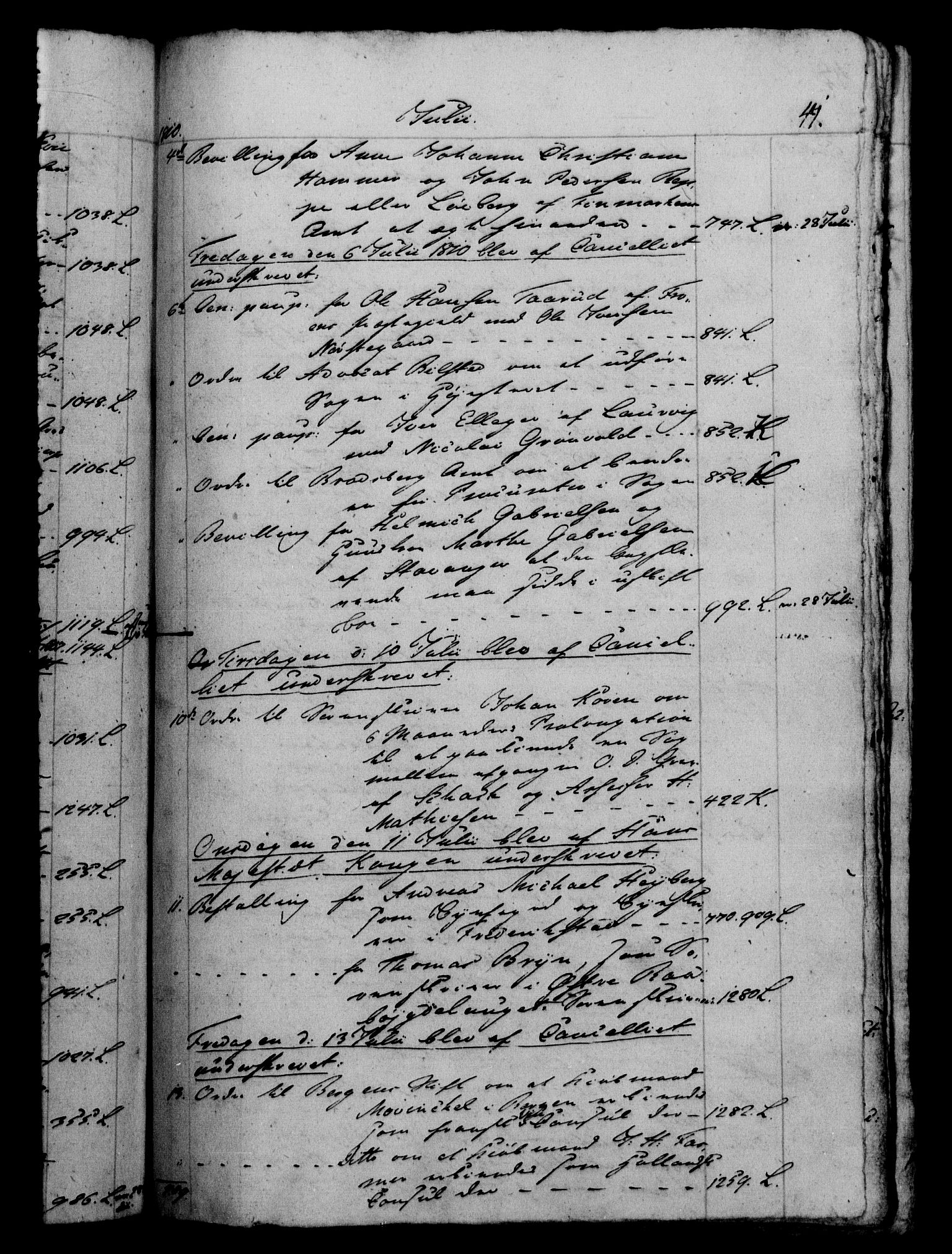 Danske Kanselli 1800-1814, RA/EA-3024/H/Hf/Hfb/Hfbc/L0011: Underskrivelsesbok m. register, 1810, s. 41