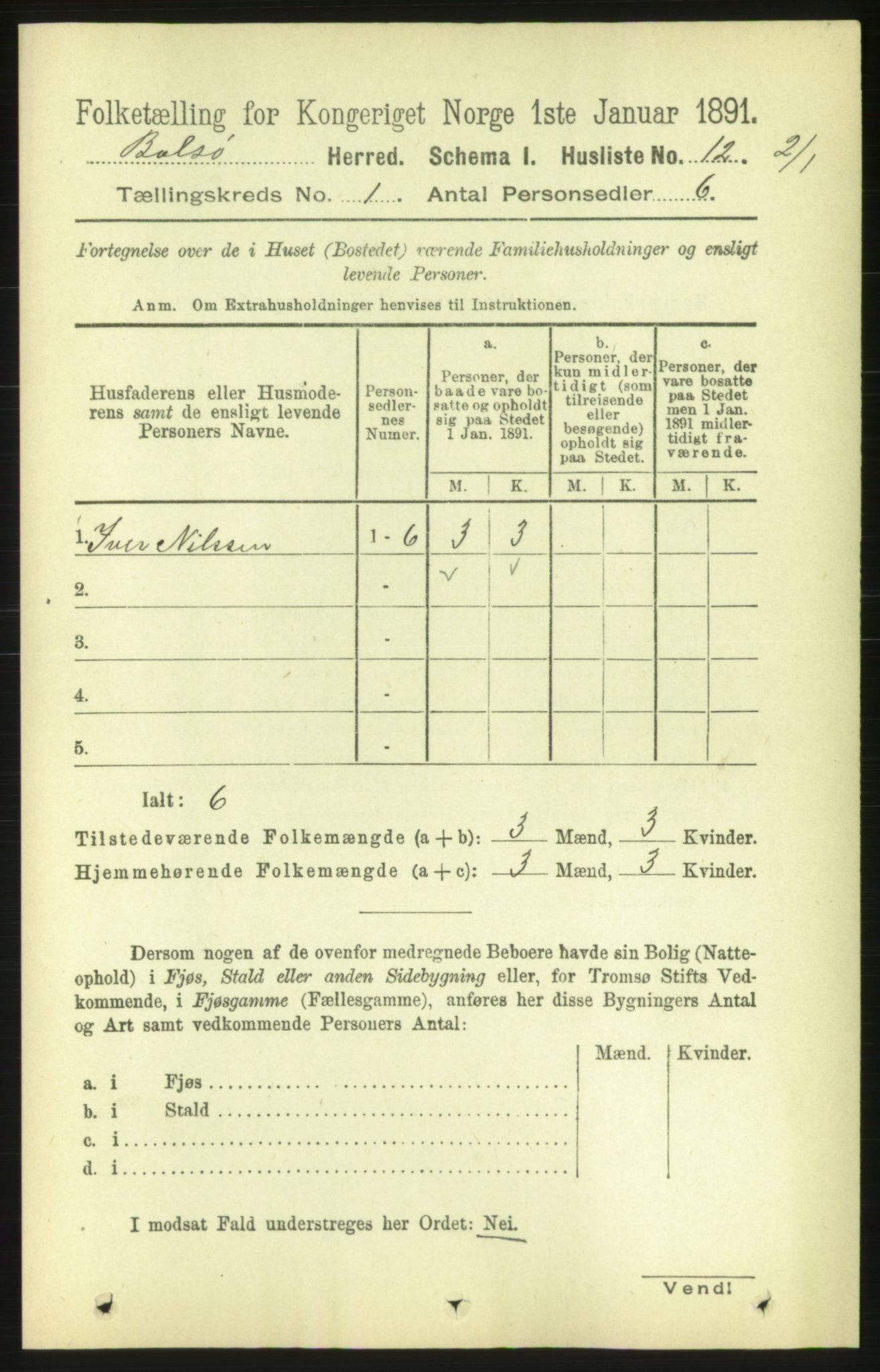 RA, Folketelling 1891 for 1544 Bolsøy herred, 1891, s. 43