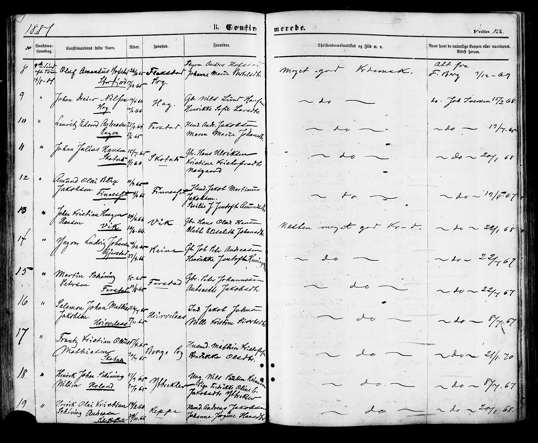 Ministerialprotokoller, klokkerbøker og fødselsregistre - Nordland, AV/SAT-A-1459/881/L1166: Klokkerbok nr. 881C03, 1876-1885, s. 122