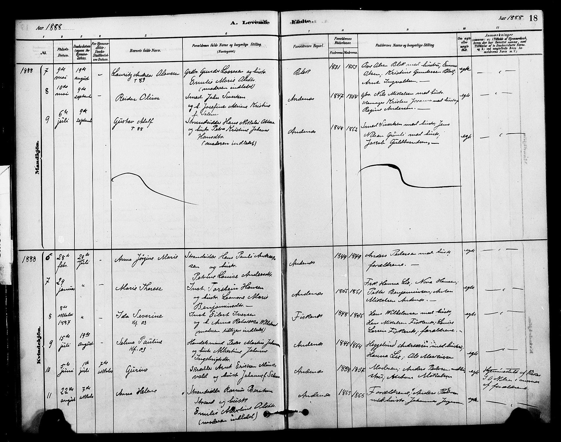 Ministerialprotokoller, klokkerbøker og fødselsregistre - Nordland, SAT/A-1459/899/L1436: Ministerialbok nr. 899A04, 1881-1896, s. 18